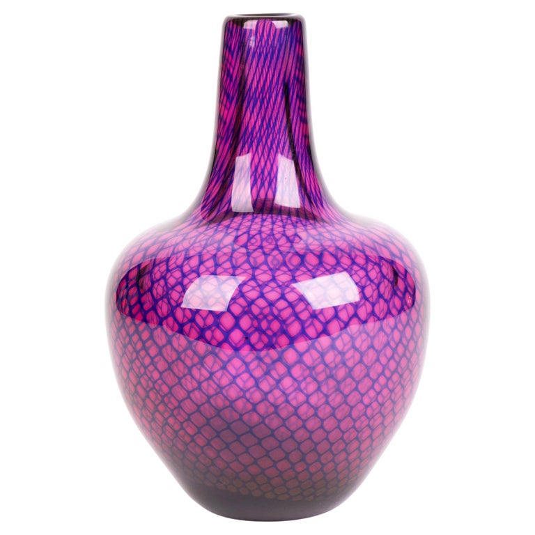 Sven Palmqvist Orrefors Kraka Net Pattern Art Glass Vase For Sale