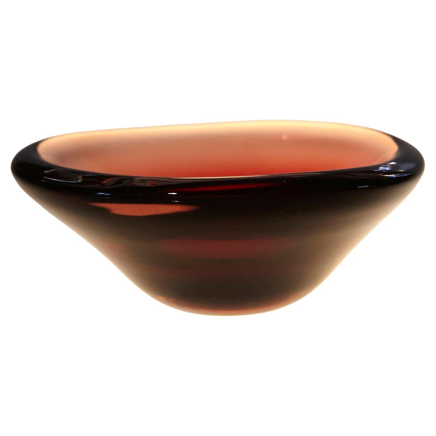 Sven Palmqvist Sommerso Red Glass Bowl / Vide Poche for Orrefors, Sweden ca 1947