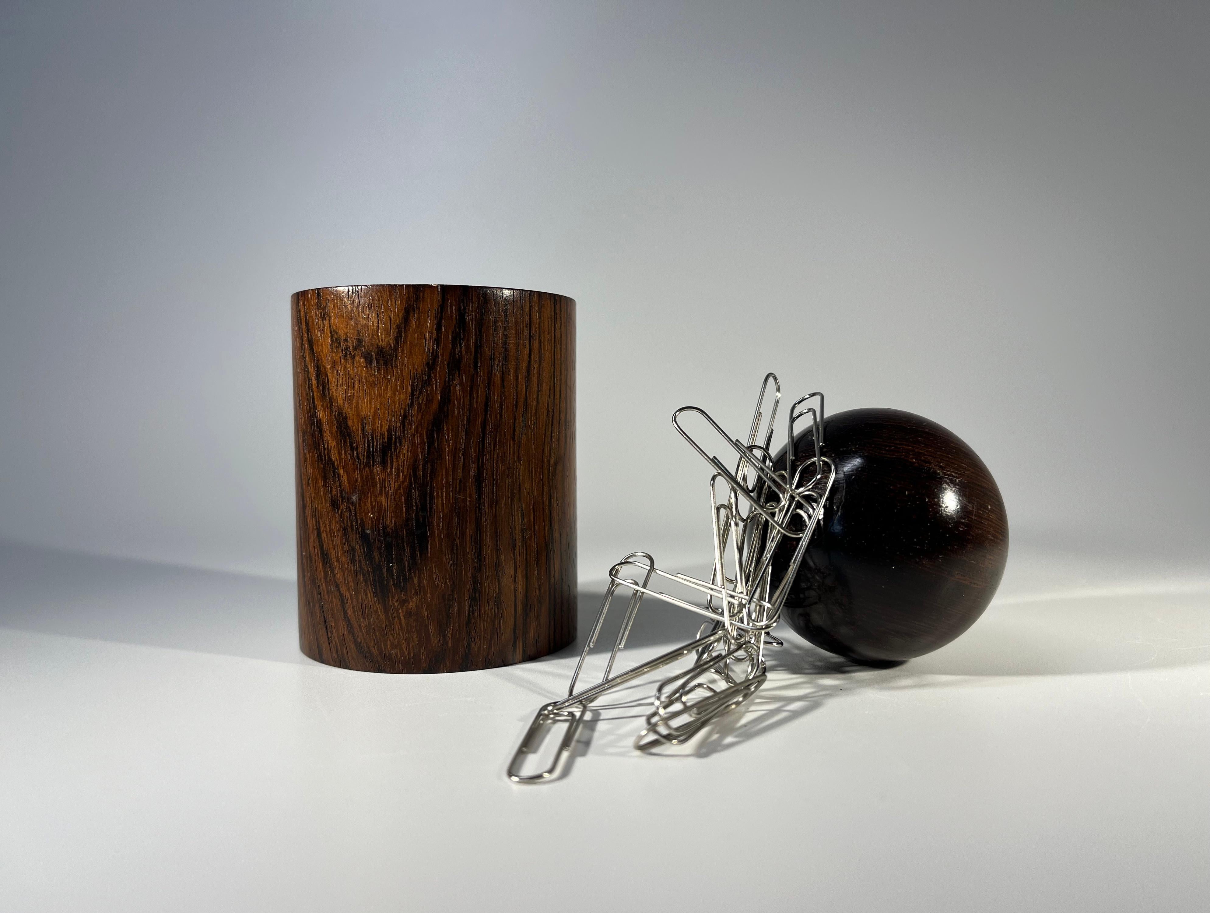 Turned Sven Petersen For SAAP, Danish Magnetic Rosewood Paperclip Pot Circa 1960's For Sale