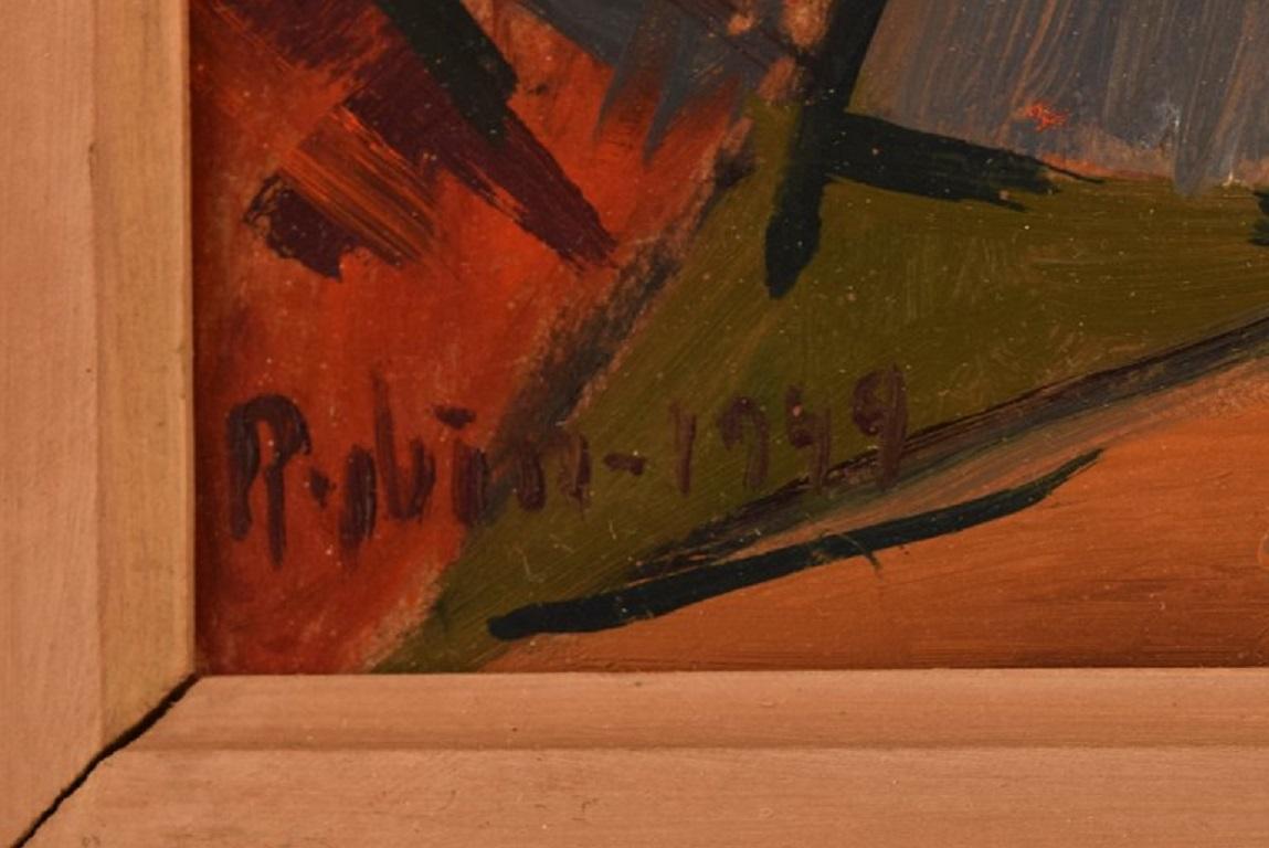 Mid-20th Century Sven Rybin, Swedish Artist, Oil on Board, Modernist Landscape For Sale