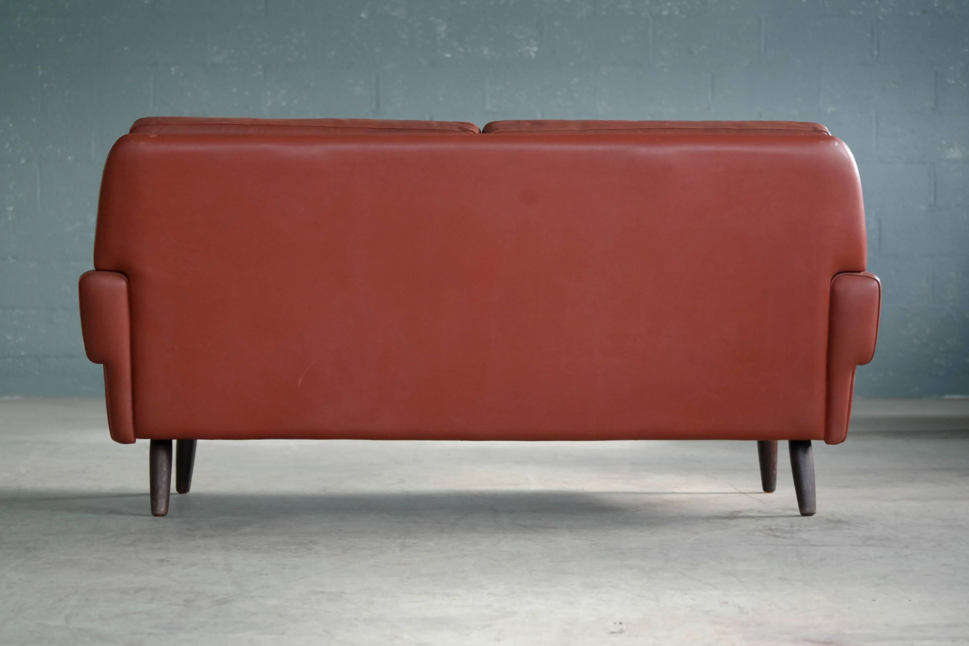 Sven Skipper 1960s Loveseat or Sofa in Reddish Brown Leather and Teak 2