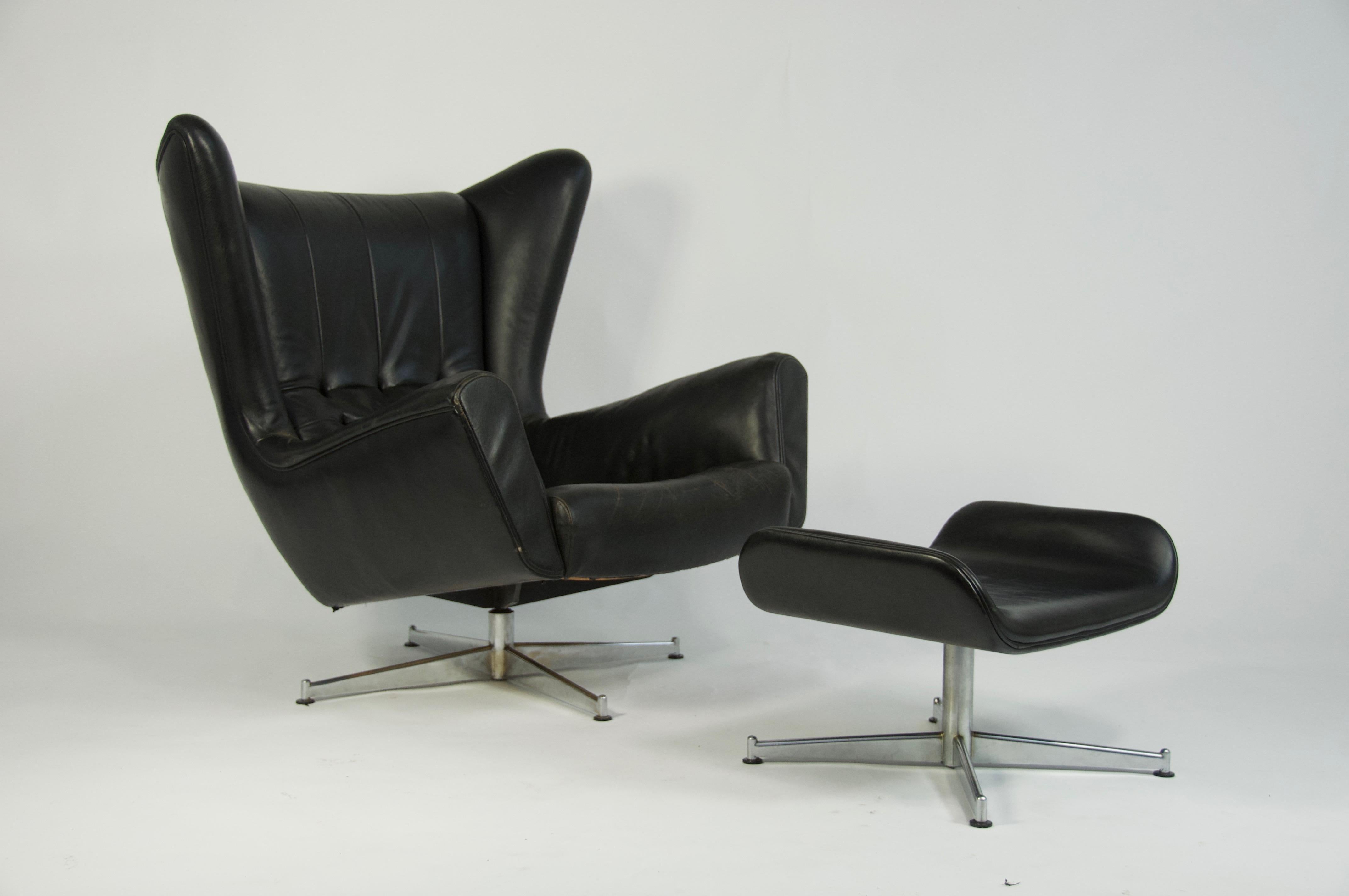 Sven Skipper Leather Lounge Chair and Ottoman For Sale at 1stDibs