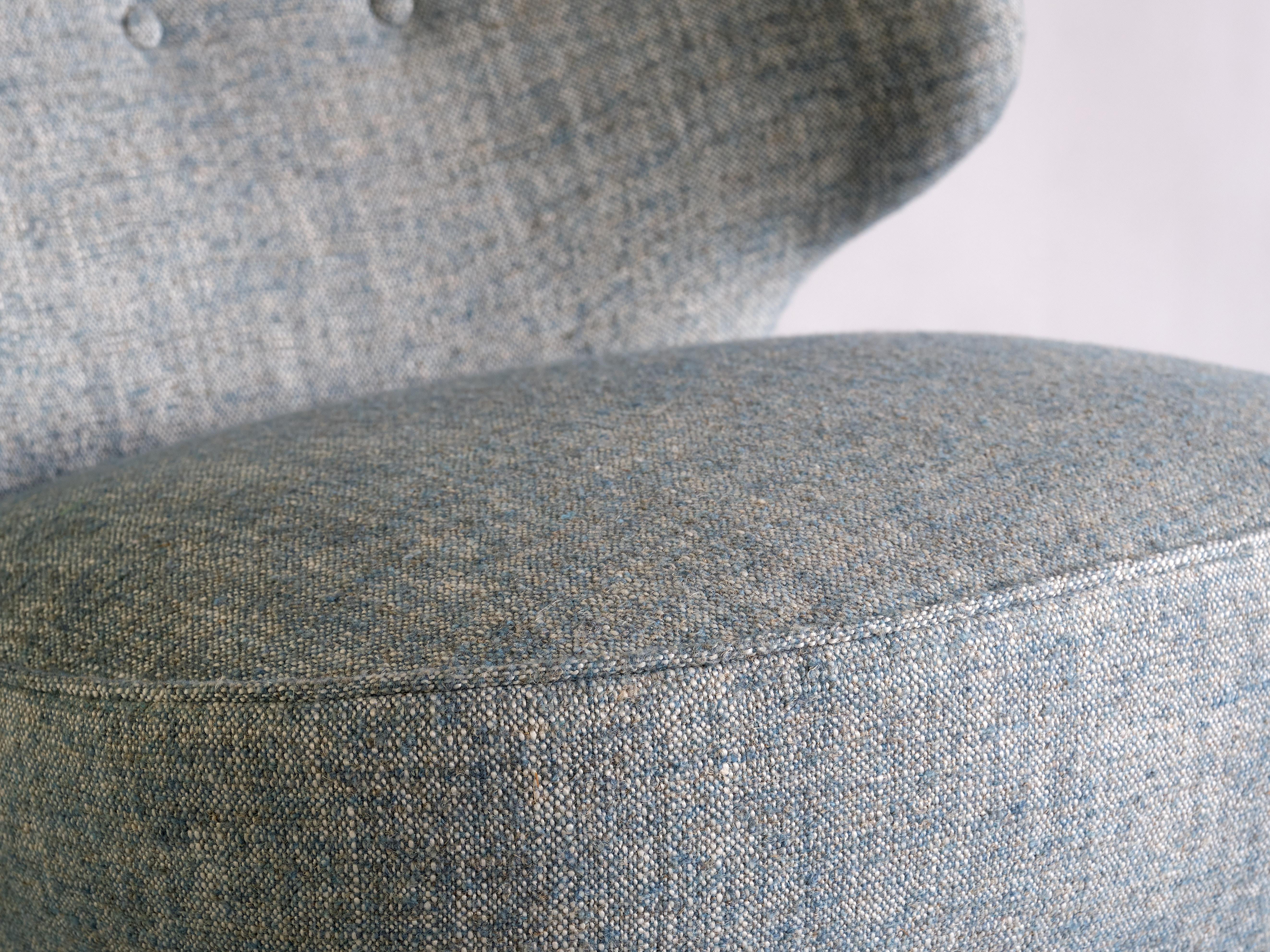 Sven Staaf Easy Chair in Pierre Frey Linen and Elm, Almgren & Staaf, Sweden 1953 For Sale 1