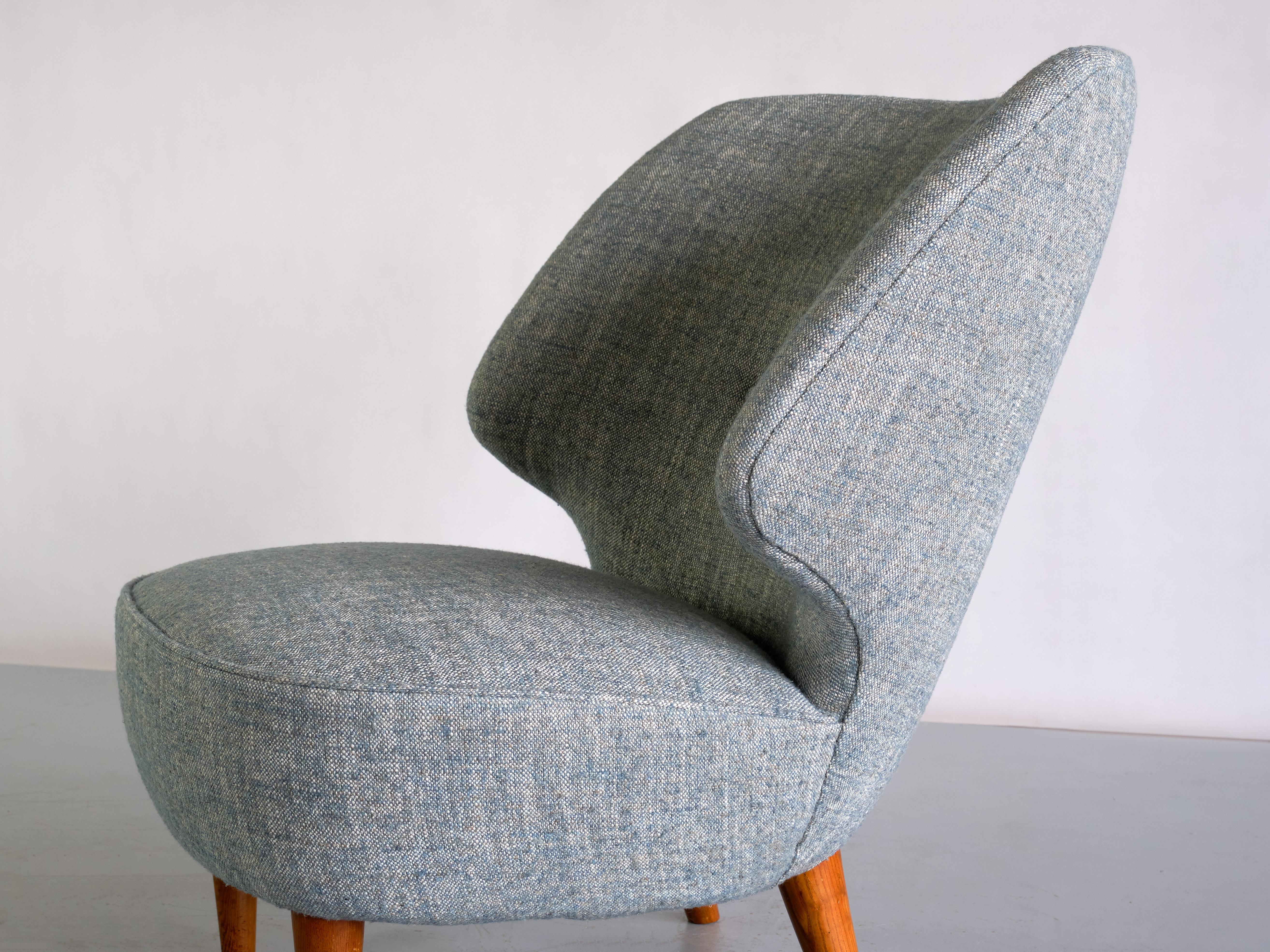 Sven Staaf Easy Chair in Pierre Frey Linen and Elm, Almgren & Staaf, Sweden 1953 For Sale 3