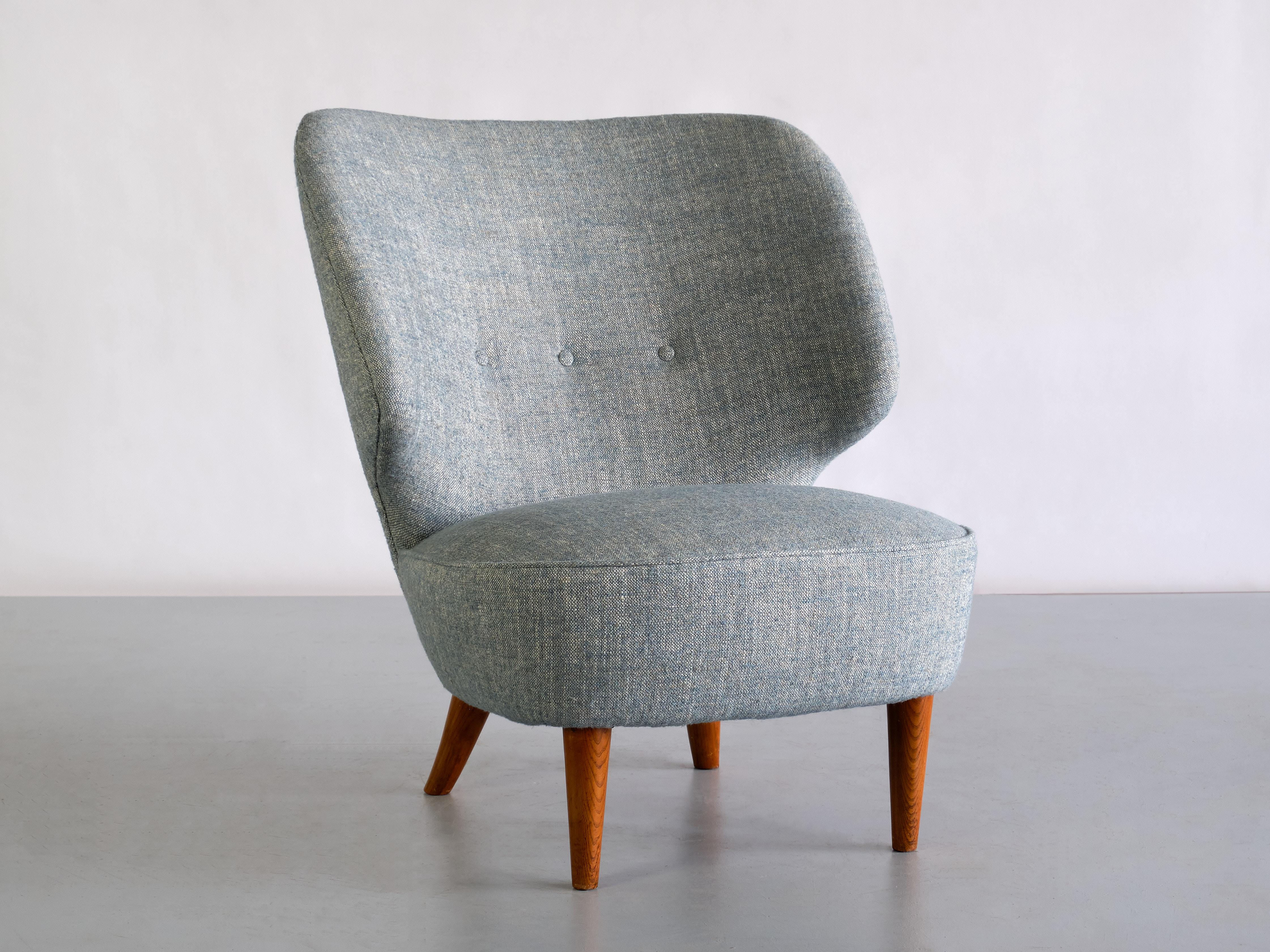 Sven Staaf Easy Chair in Pierre Frey Linen and Elm, Almgren & Staaf, Sweden 1953 For Sale 4
