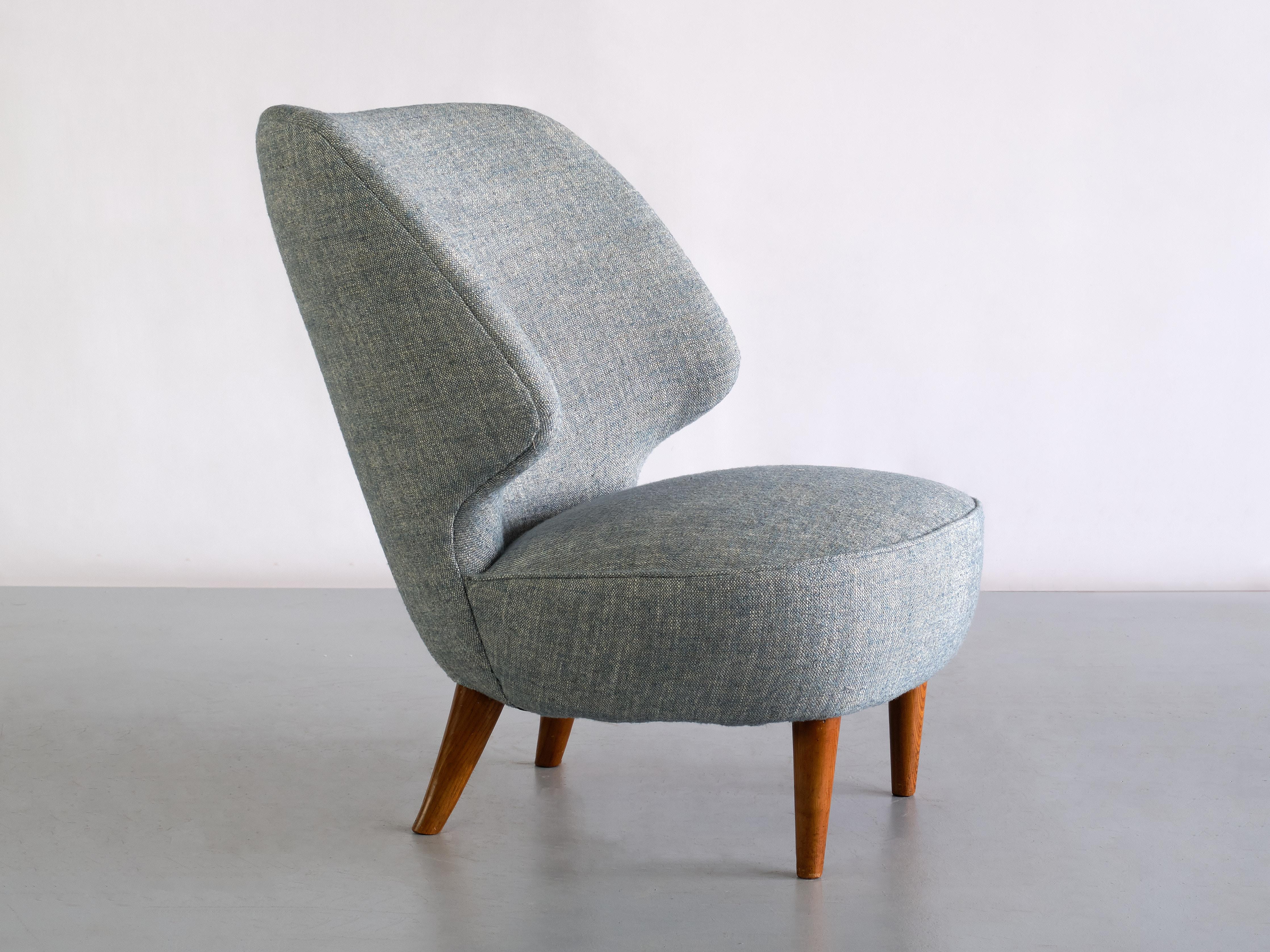 Swedish Sven Staaf Easy Chair in Pierre Frey Linen and Elm, Almgren & Staaf, Sweden 1953 For Sale