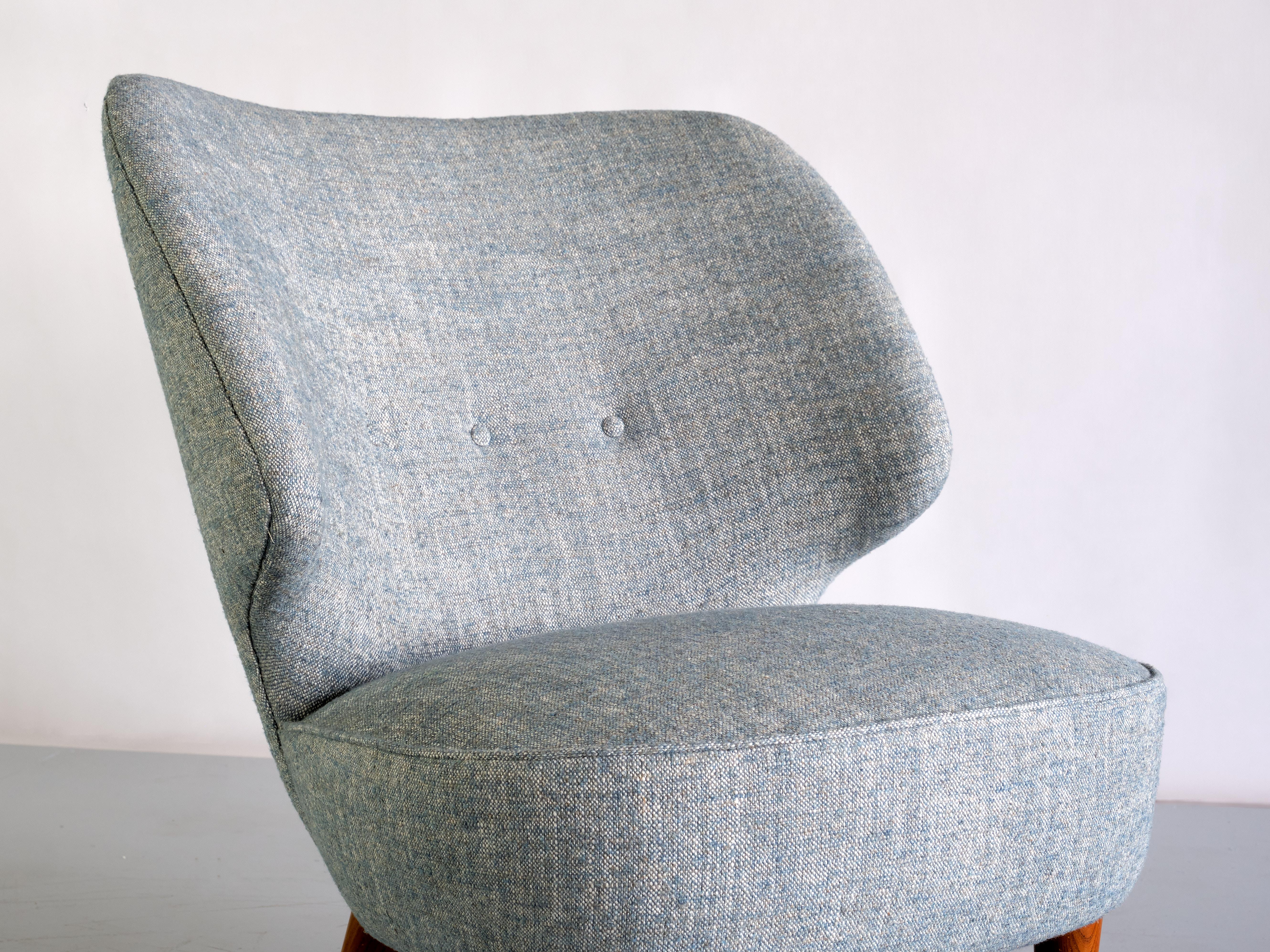 Mid-20th Century Sven Staaf Easy Chair in Pierre Frey Linen and Elm, Almgren & Staaf, Sweden 1953 For Sale