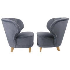 Sven Staaf Swedish Modern, Pair of Late 1940s Lounge Chairs, Reupholstered