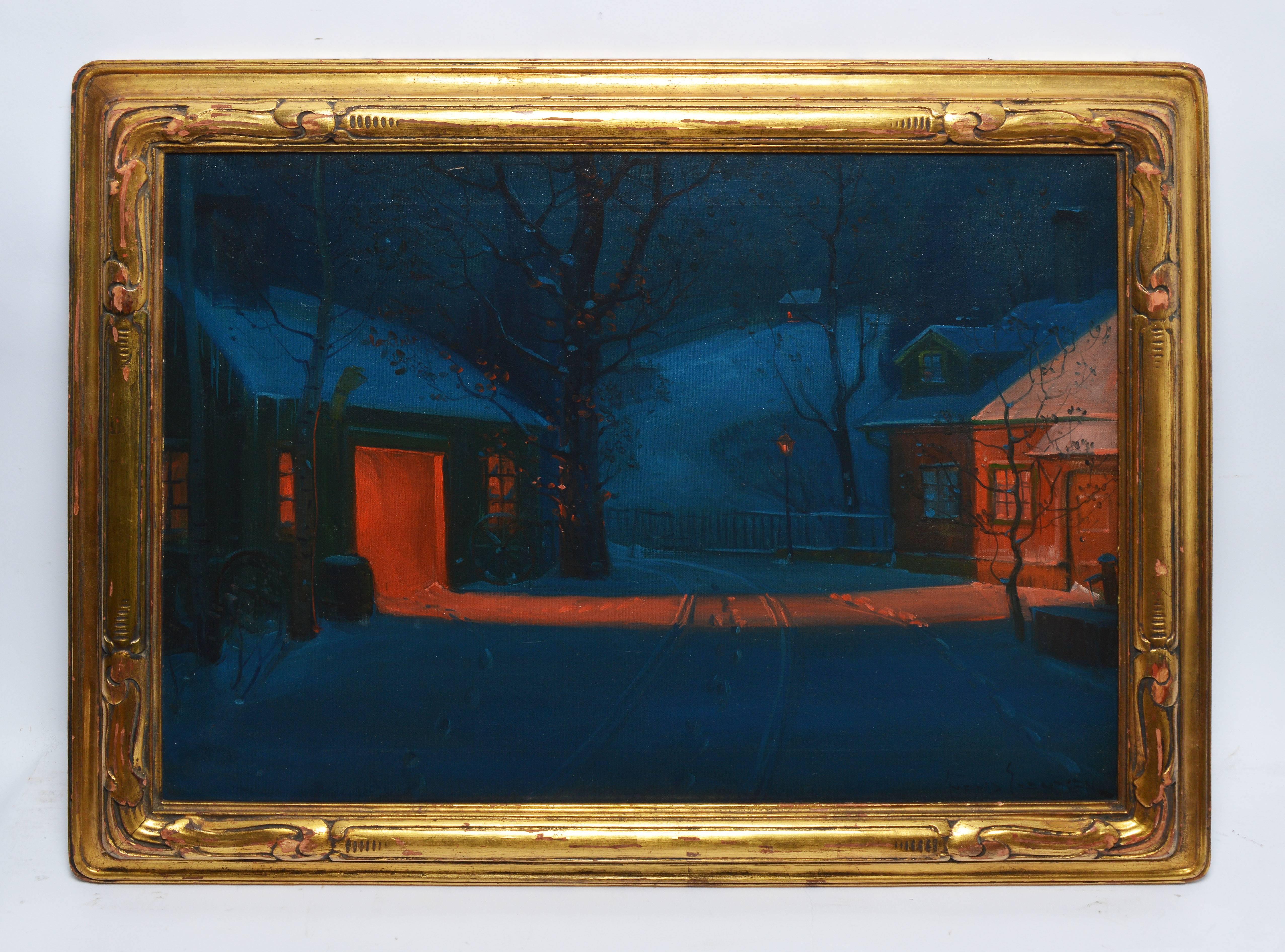 New England Winter Landscape by Svend Svendsen - Painting by Sven Svendson