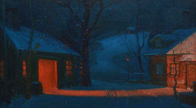 New England Winter Landscape by Svend Svendsen  - Black Landscape Painting by Sven Svendson