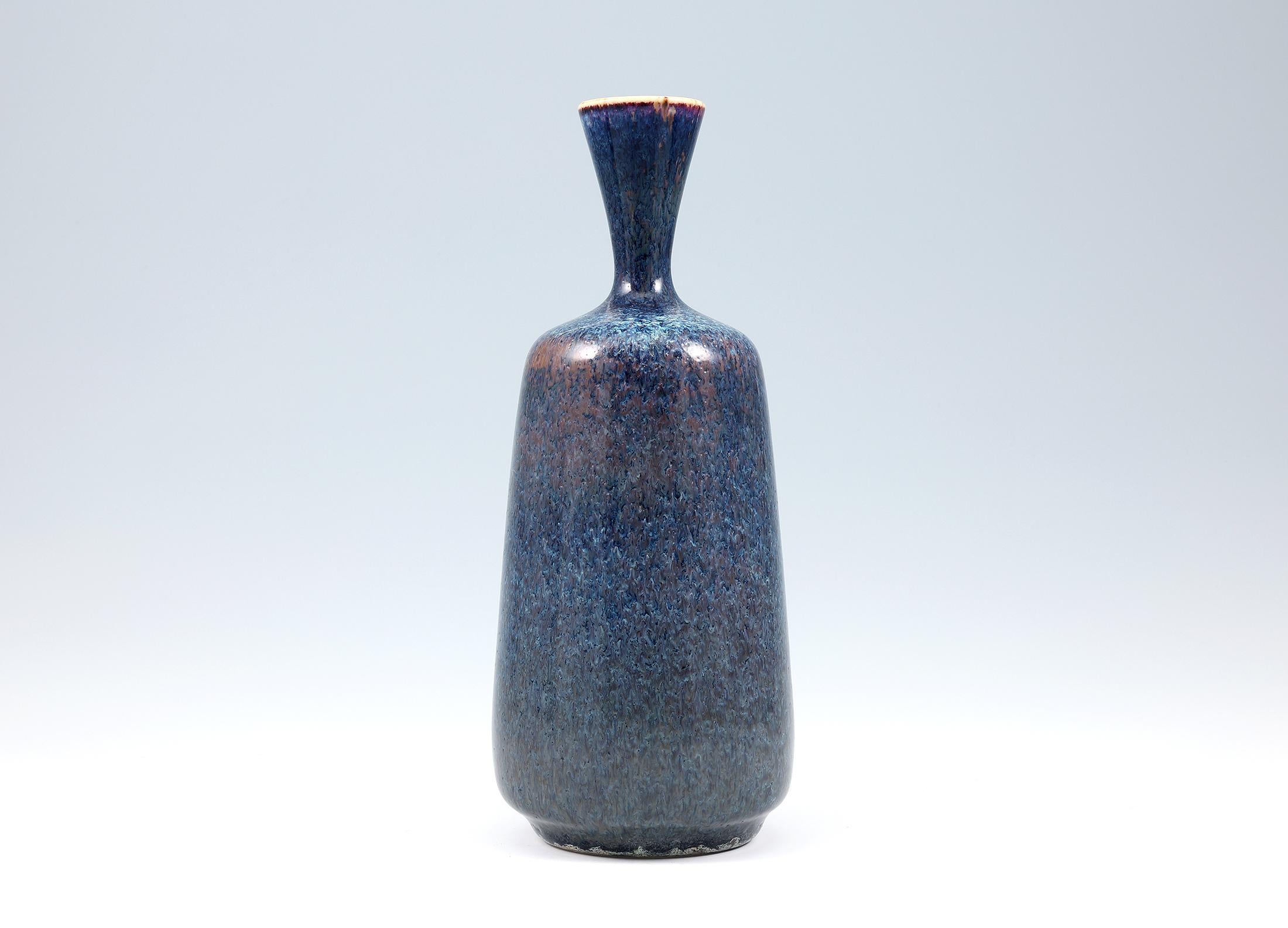 Glazed Sven Wejesfelt, Blue Stoneware Vase, Gustavsberg, Sweden 1992 For Sale