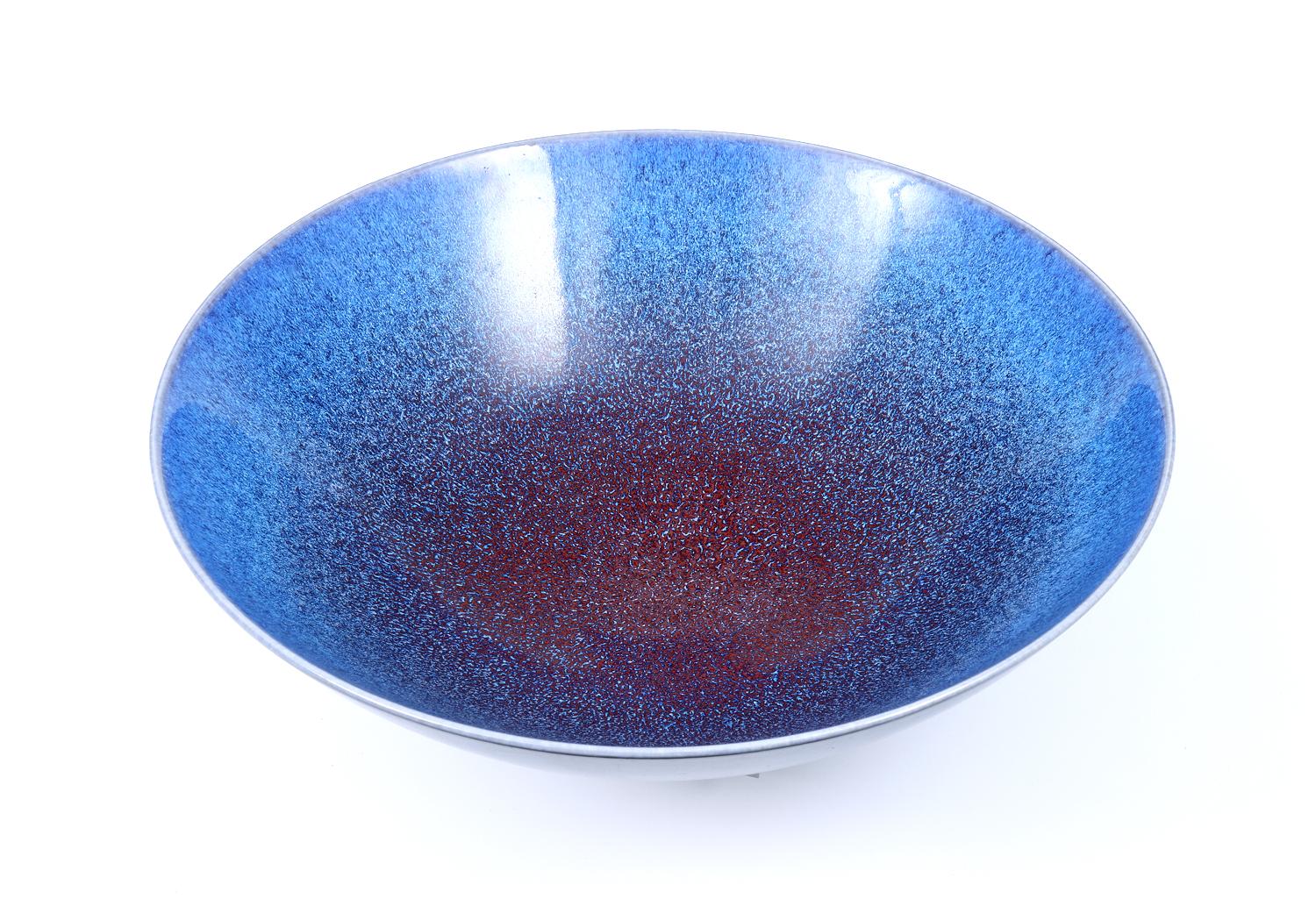 Sven Wejesfelt, Large Blue and Red Stoneware Bowl , Gustavsberg, Sweden 1991 For Sale 4