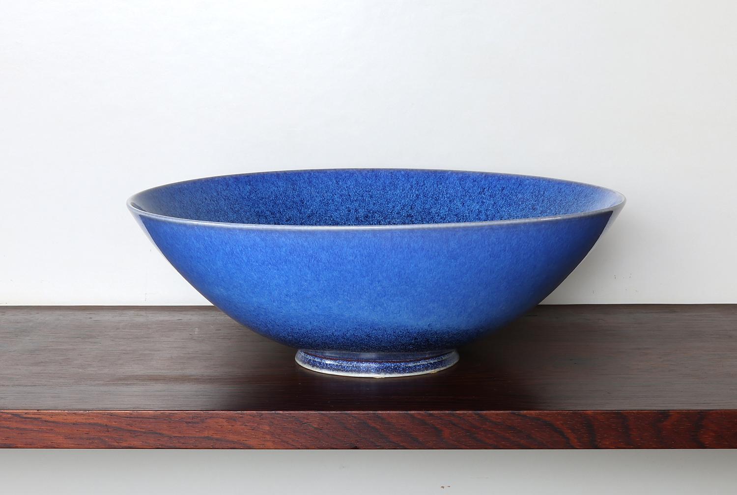 Sven Wejesfelt, Large bowl with a glossy glaze of mixed blue and red, Gustavsberg , Sweden 1991 Impressed 