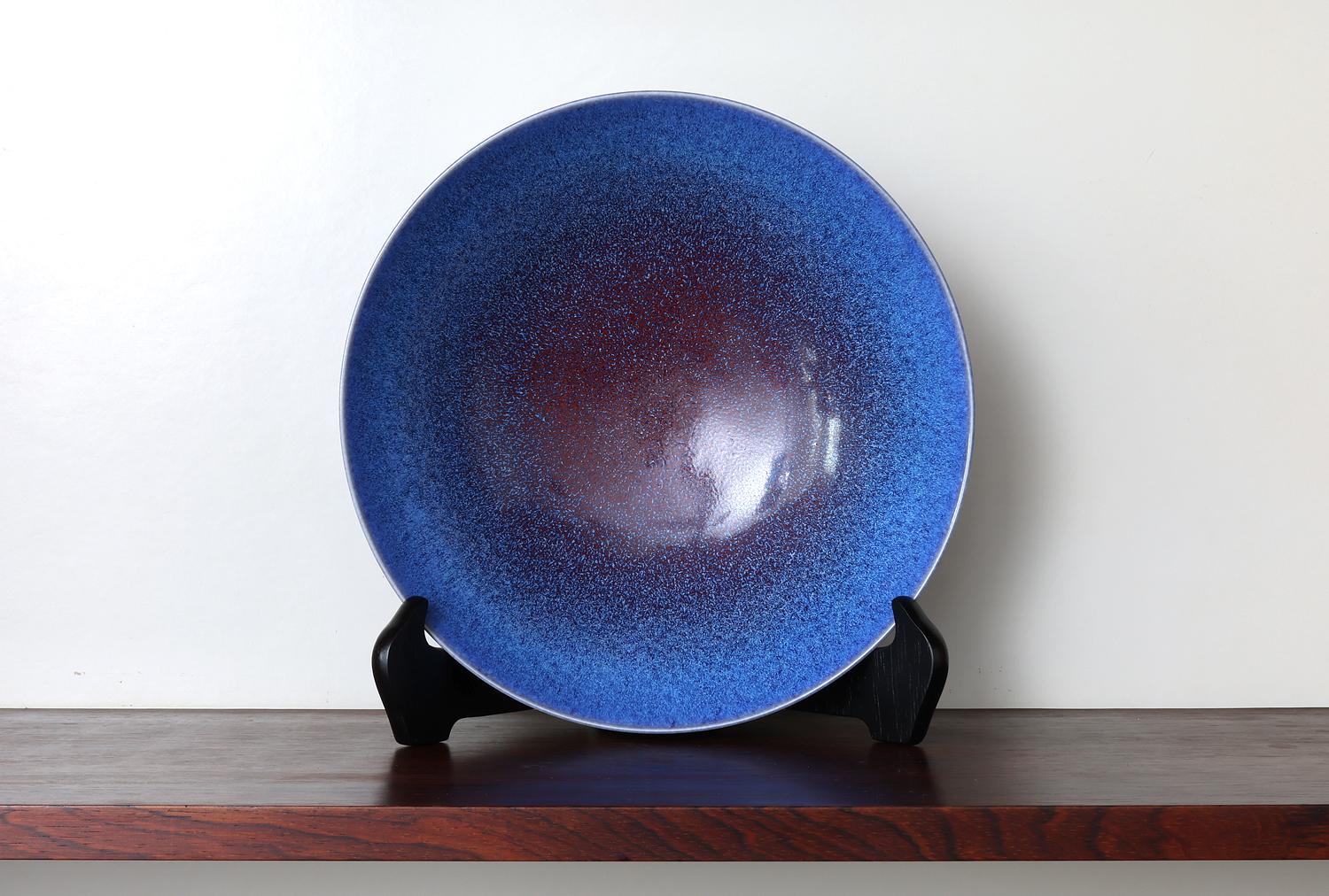 Swedish Sven Wejesfelt, Large Blue and Red Stoneware Bowl , Gustavsberg, Sweden 1991 For Sale