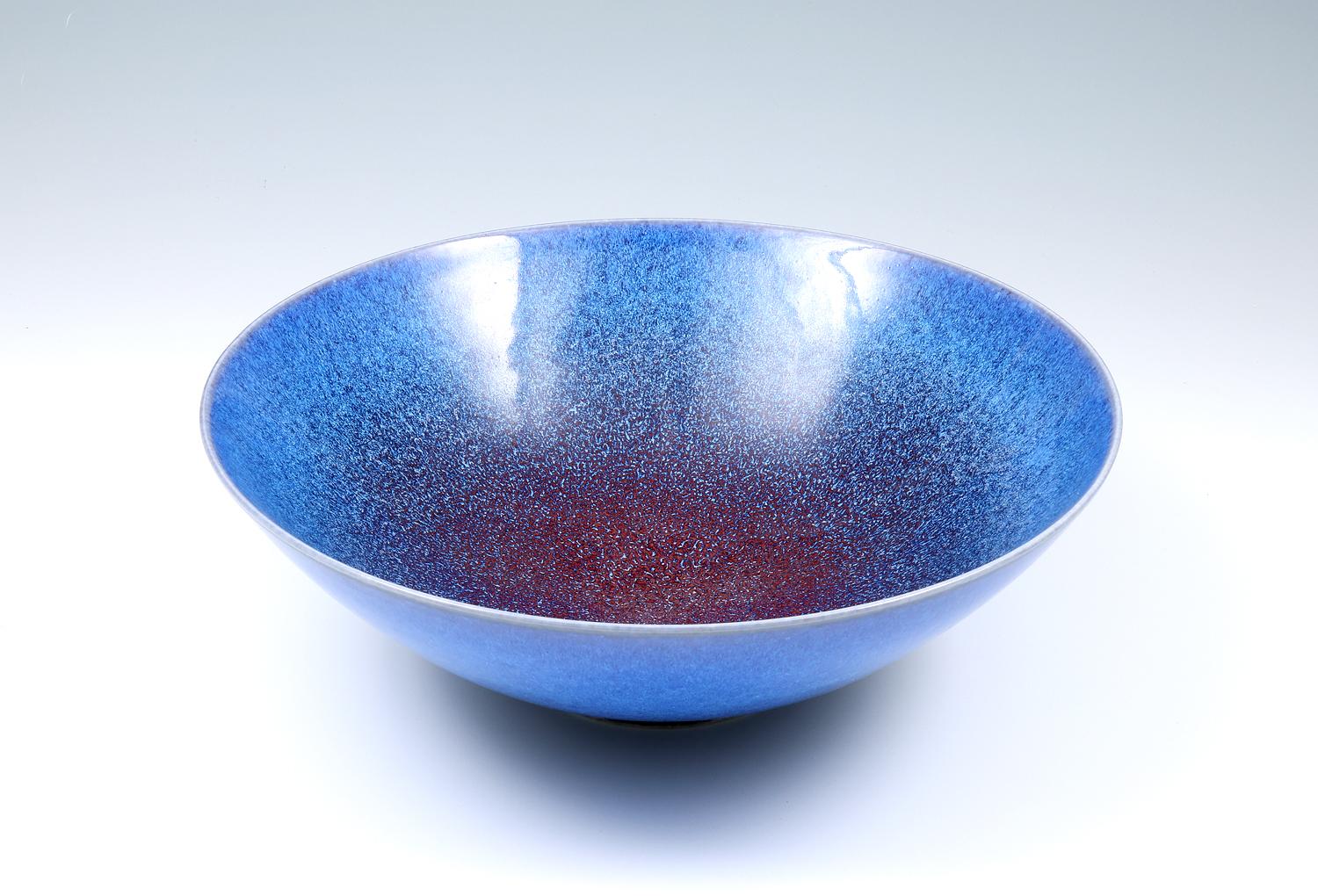Glazed Sven Wejesfelt, Large Blue and Red Stoneware Bowl , Gustavsberg, Sweden 1991 For Sale