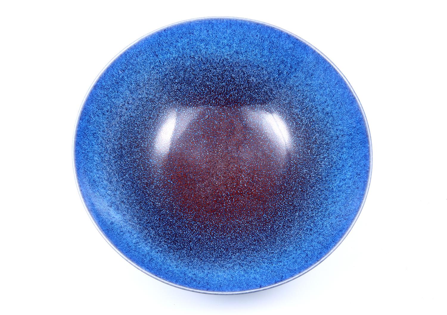 Ceramic Sven Wejesfelt, Large Blue and Red Stoneware Bowl , Gustavsberg, Sweden 1991 For Sale