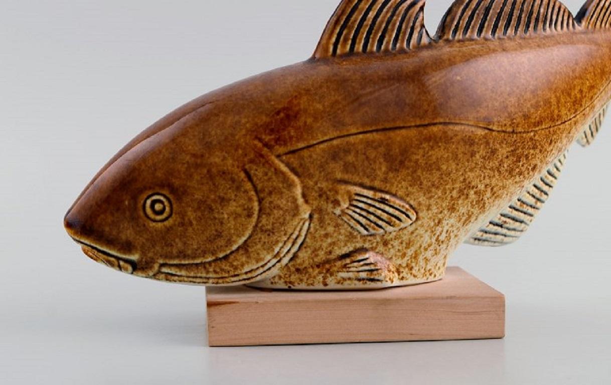 Scandinavian Modern Sven Wejsfelt for Gustavsberg, Unique Stim 7 Fish in Glazed Ceramics For Sale