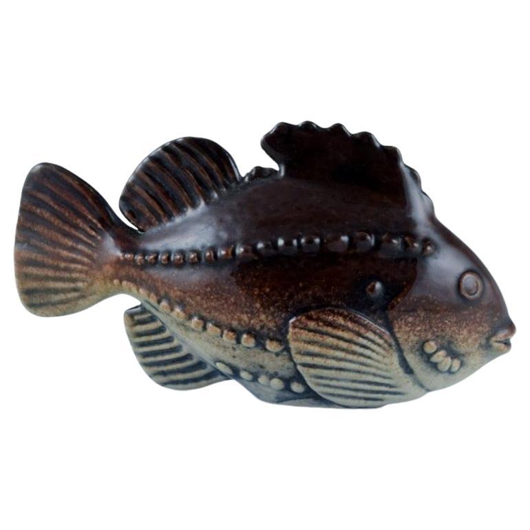 Sven Wejsfelt for Gustavsberg. Unique "Stim" Fish in Glazed Ceramic For Sale