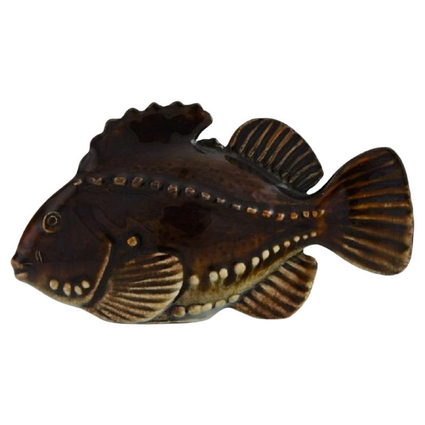 Sven Wejsfelt (1930-2009) for Gustavsberg. Unique Stim fish in glazed ceramics. 
