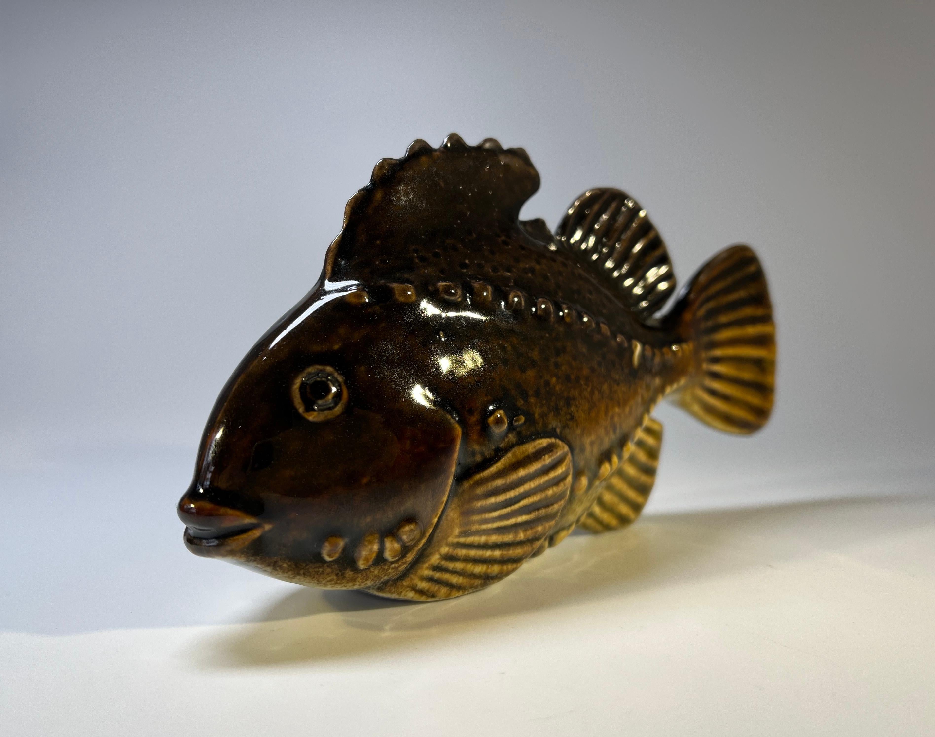 Late 20th Century Sven Wejsfelt for Gustavsberg of Sweden, Glazed Stoneware Fish Figure, c1980's For Sale