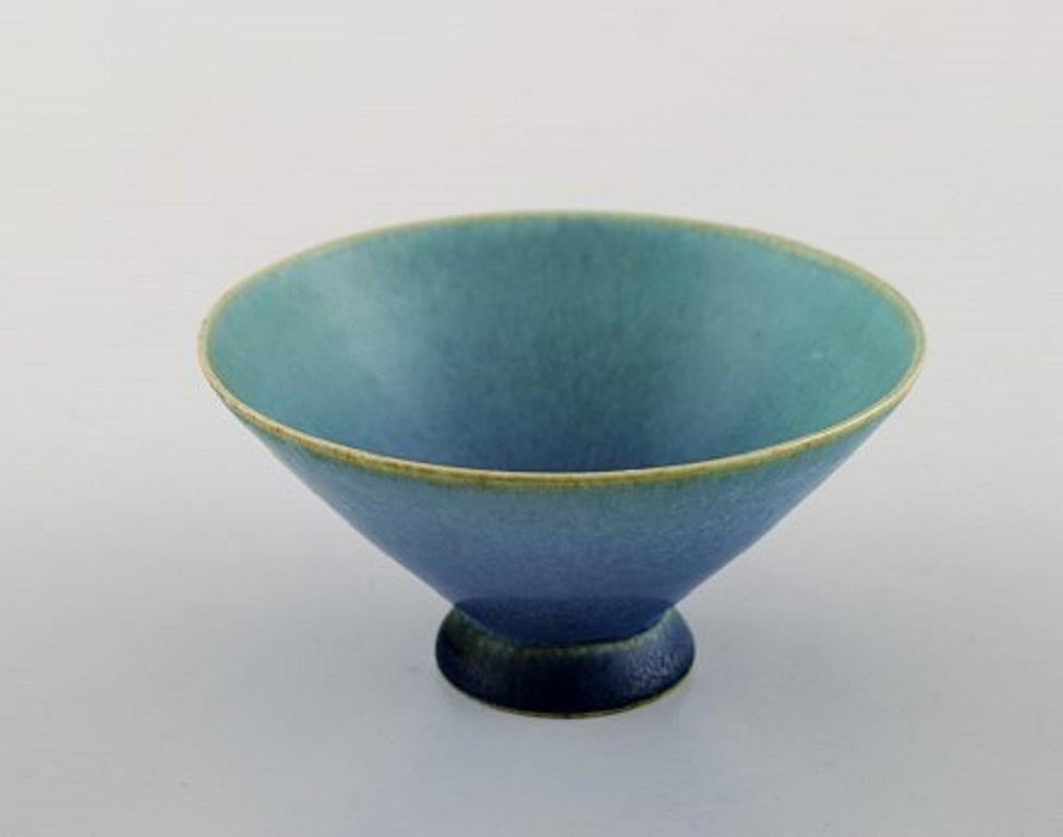 Scandinavian Modern Sven Wejsfelt for Gustavsberg Studio Hand, Unique Bowl on Foot in Glazed Ceramic