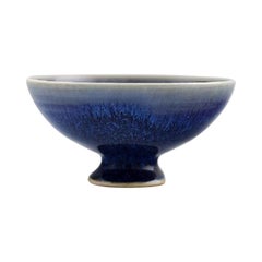 Sven Wejsfelt for Gustavsberg Studio Hand, Unique Bowl on Foot in Glazed Ceramic