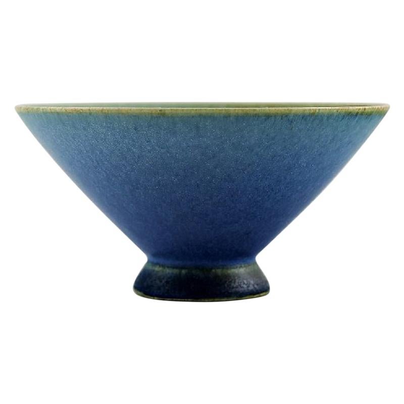 Sven Wejsfelt for Gustavsberg Studio Hand, Unique Bowl on Foot in Glazed Ceramic