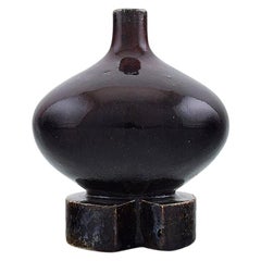 Vintage Sven Wejsfelt for Gustavsberg Studio Hand. Unique Vase on Foot in Glazed Ceramic