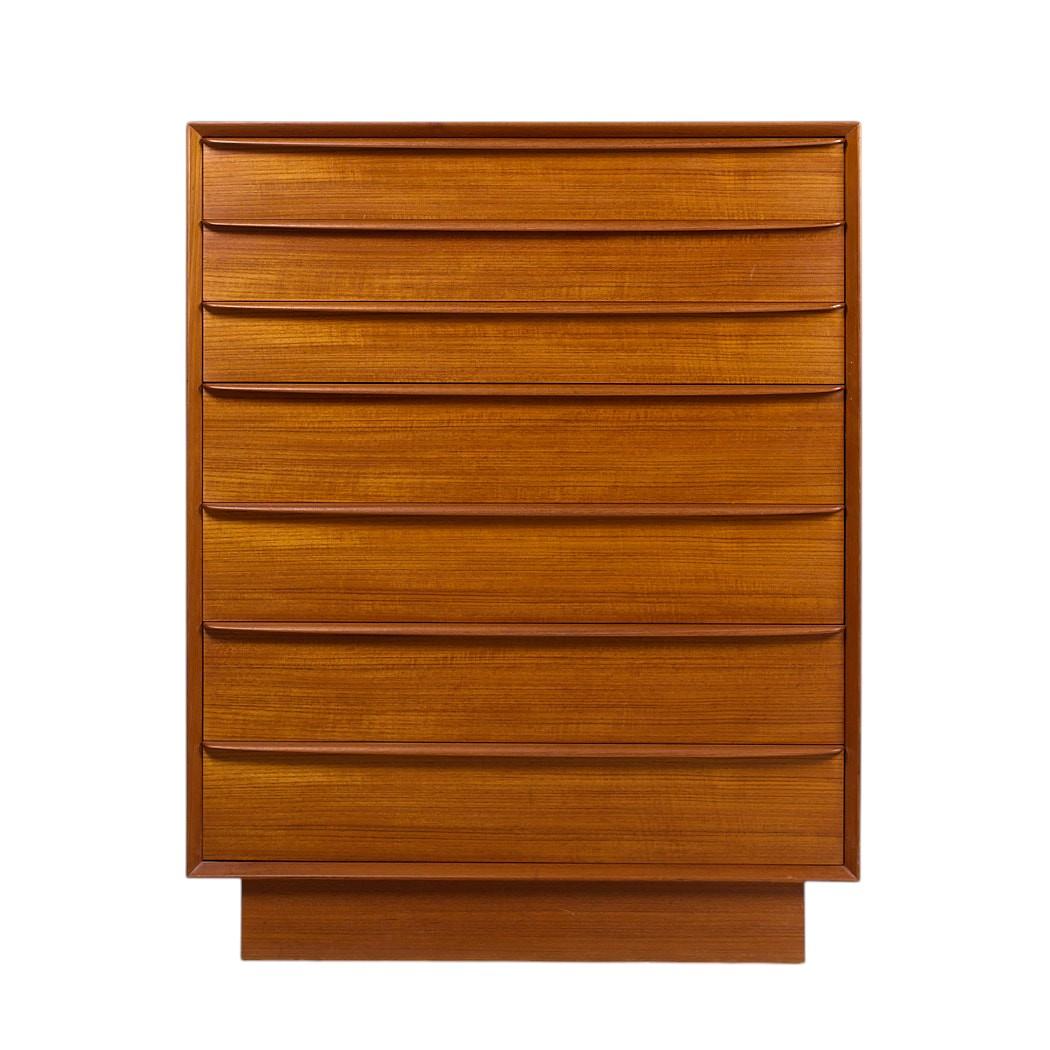 Svend A. Madsen for Falster Mid Century Danish Teak Highboy Dresser

This highboy measures: 35.5 wide x 19 deep x 39.5 inches high

All pieces of furniture can be had in what we call restored vintage condition. That means the piece is restored upon