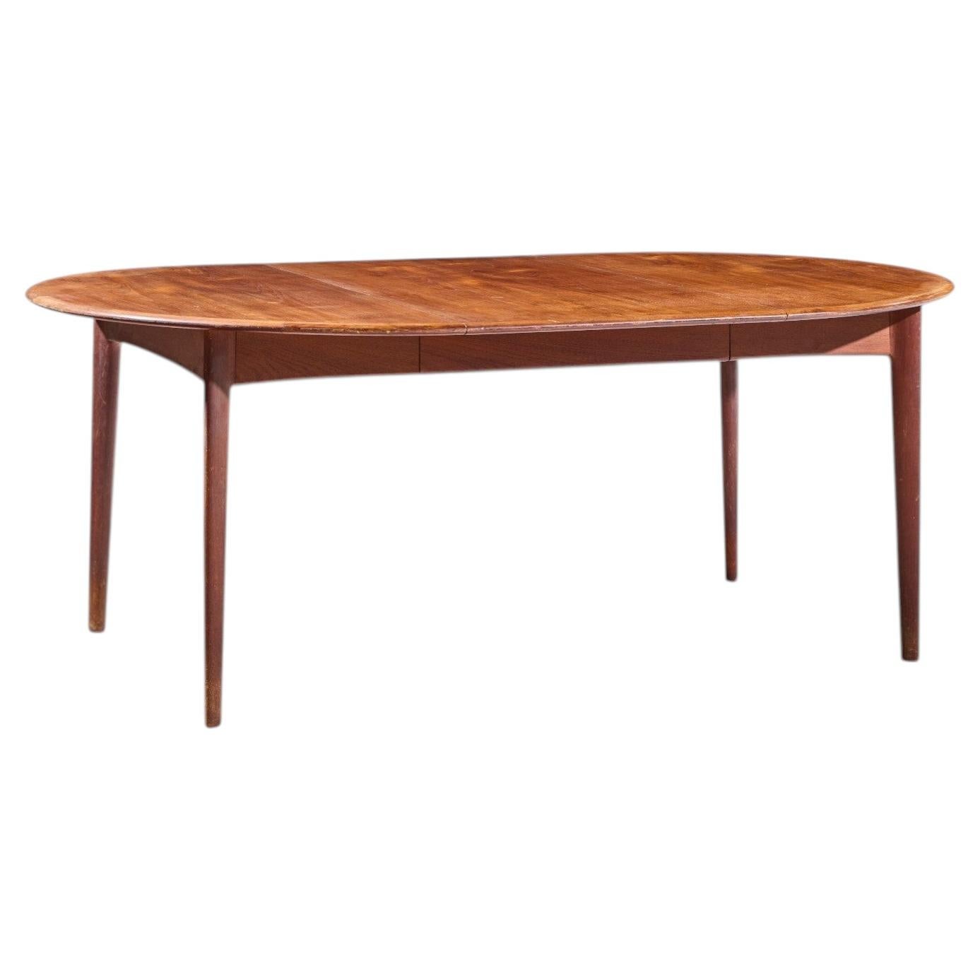 Svend A. Madsen Mid Century Danish Teak Round Dining Table with 1 Leaf