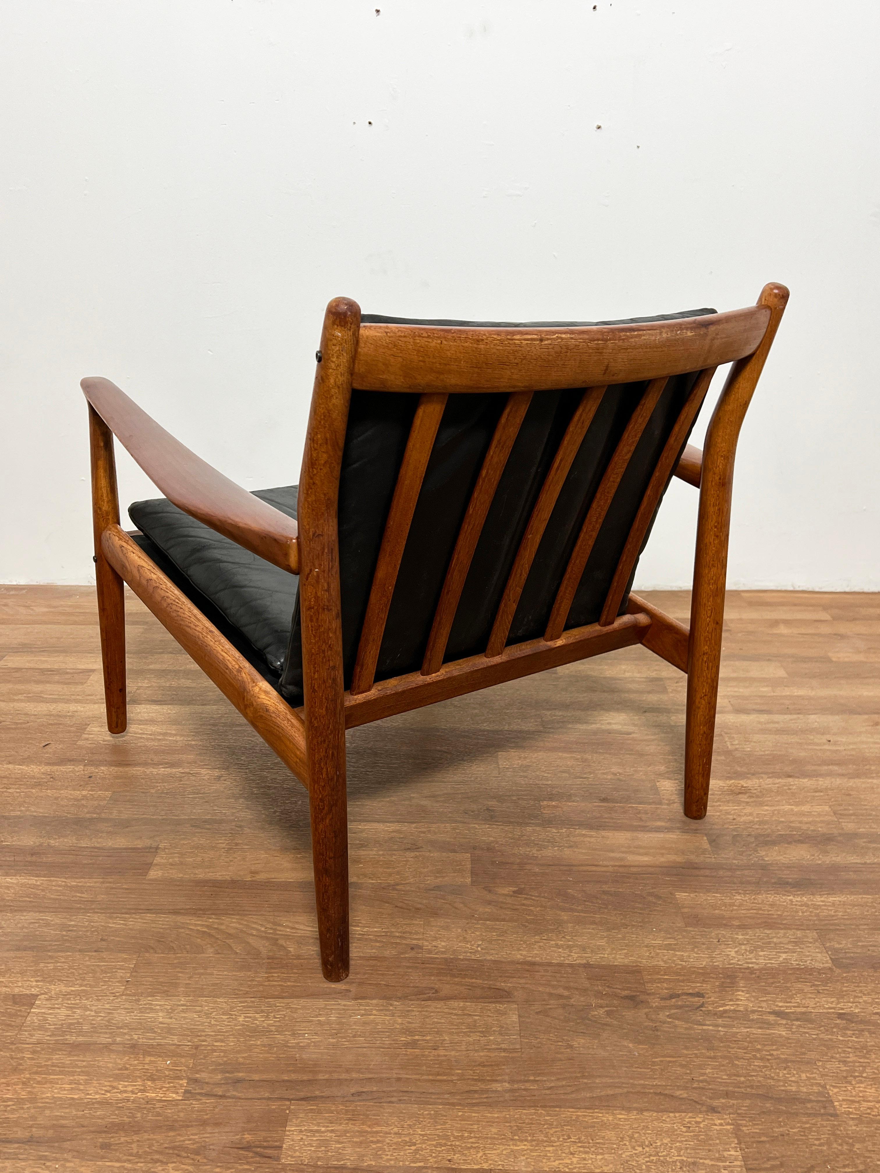 Scandinavian Modern Svend Aage Eriksen for Glostrup Danish Teak and Leather Lounge Chair Circa 1960s For Sale