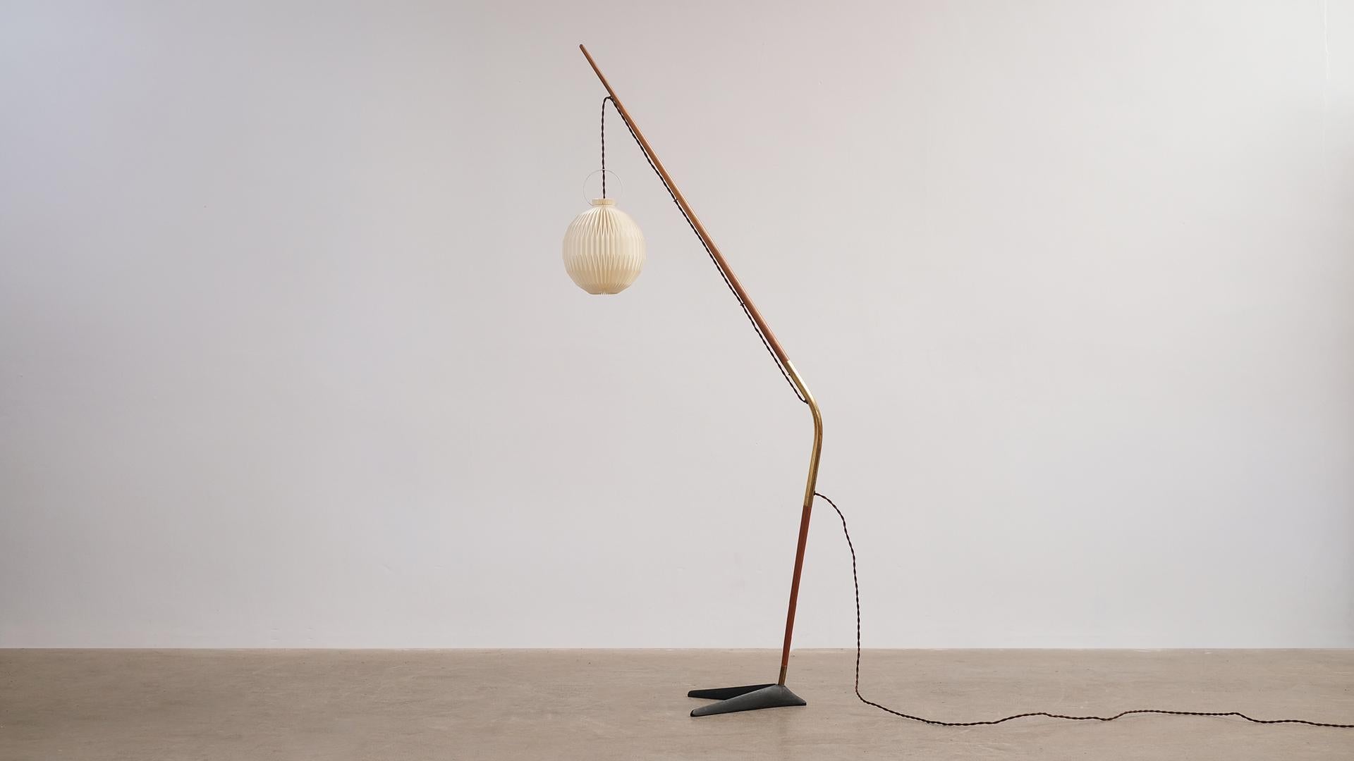 Teak Svend Aage Holm Sorensen Fishing Pole Floor Lamp