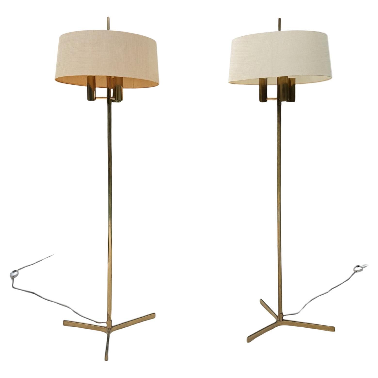 Svend Aage Holm-Sorensen Pair of Brass Floor Lamps, Denmark 1950's For Sale