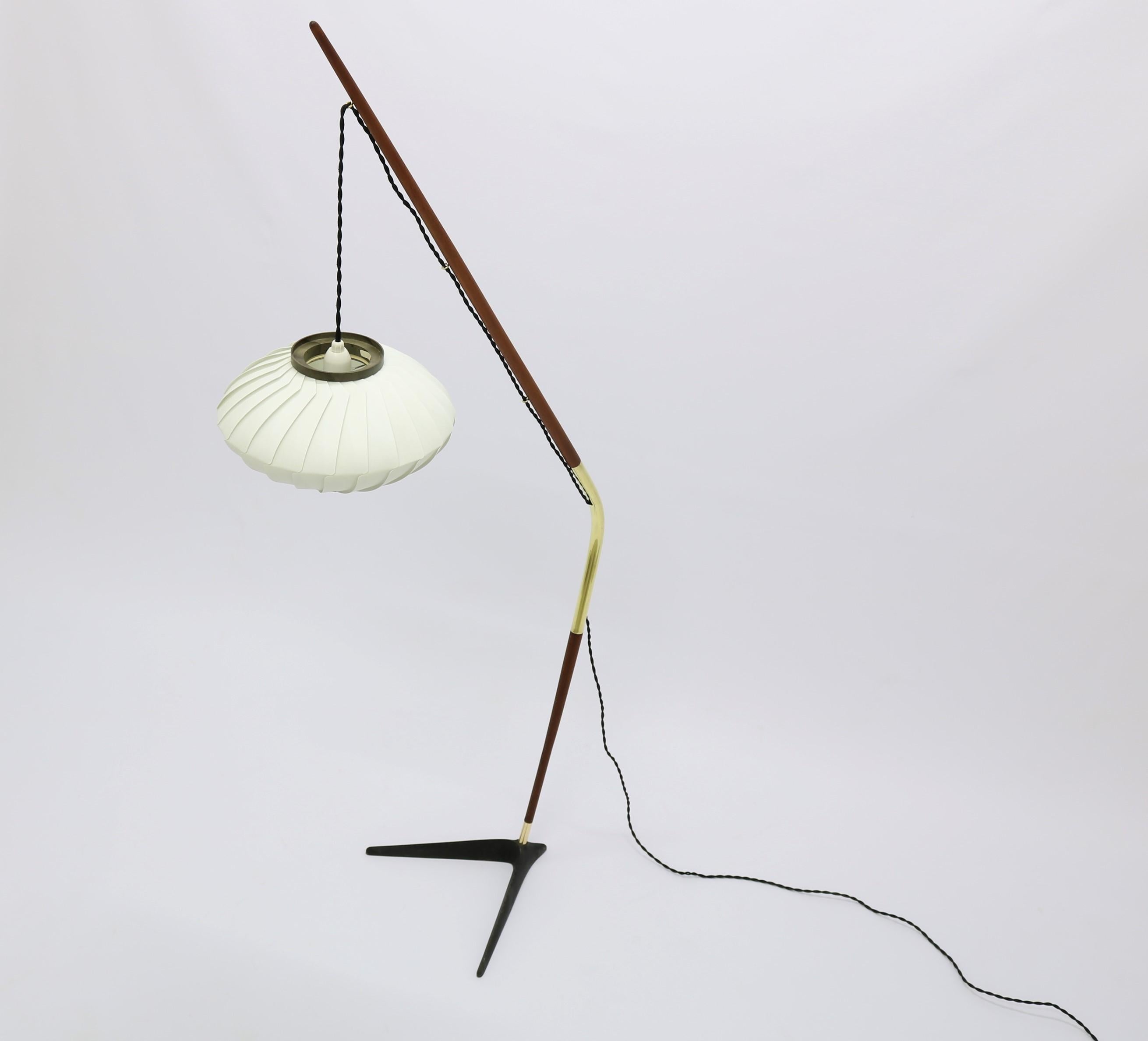 Mid-Century Modern Svend Aage Holm Sørensen, 1950s Floor Lamp in Teak, Brass and Cast Iron