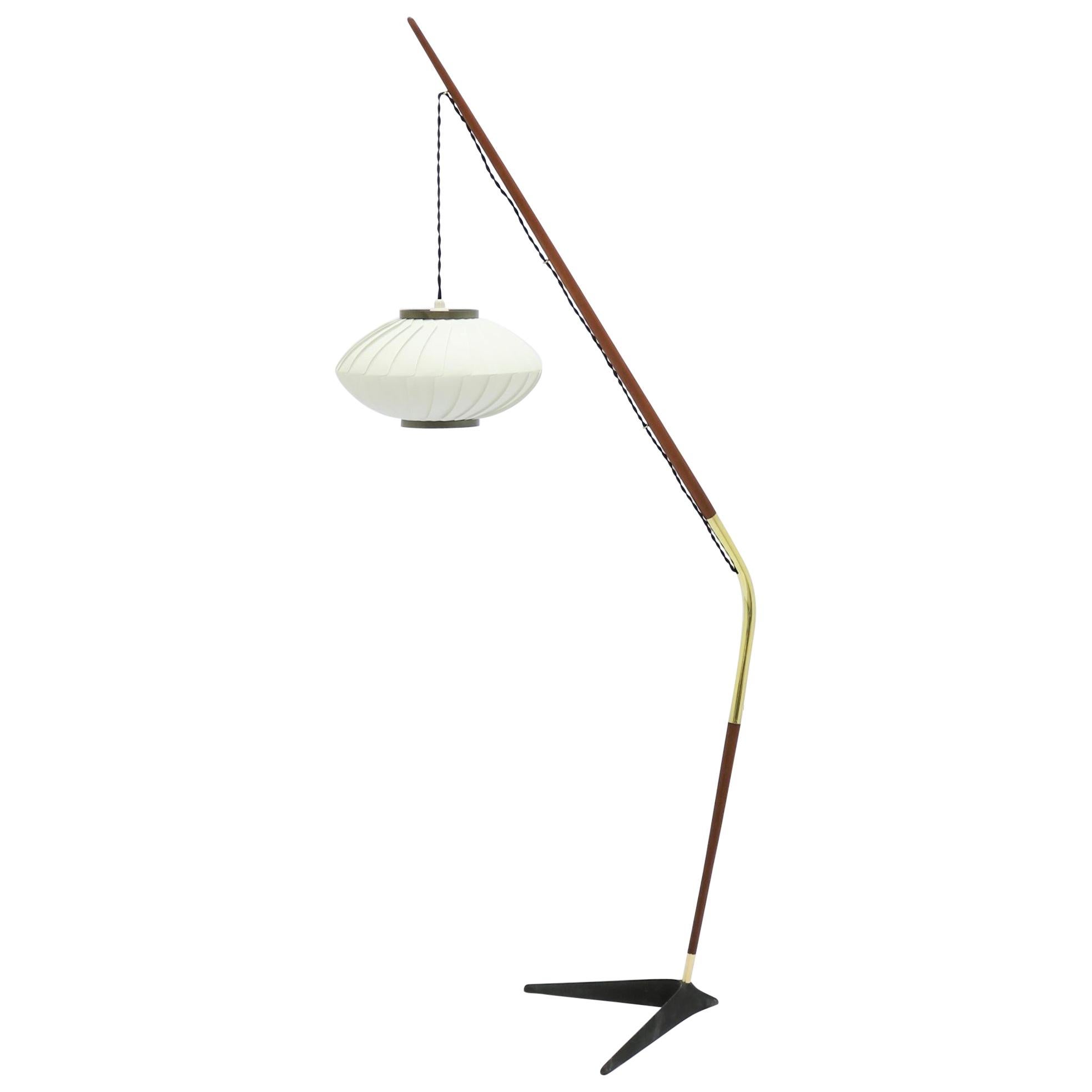 Svend Aage Holm Sørensen, 1950s Floor Lamp in Teak, Brass and Cast Iron