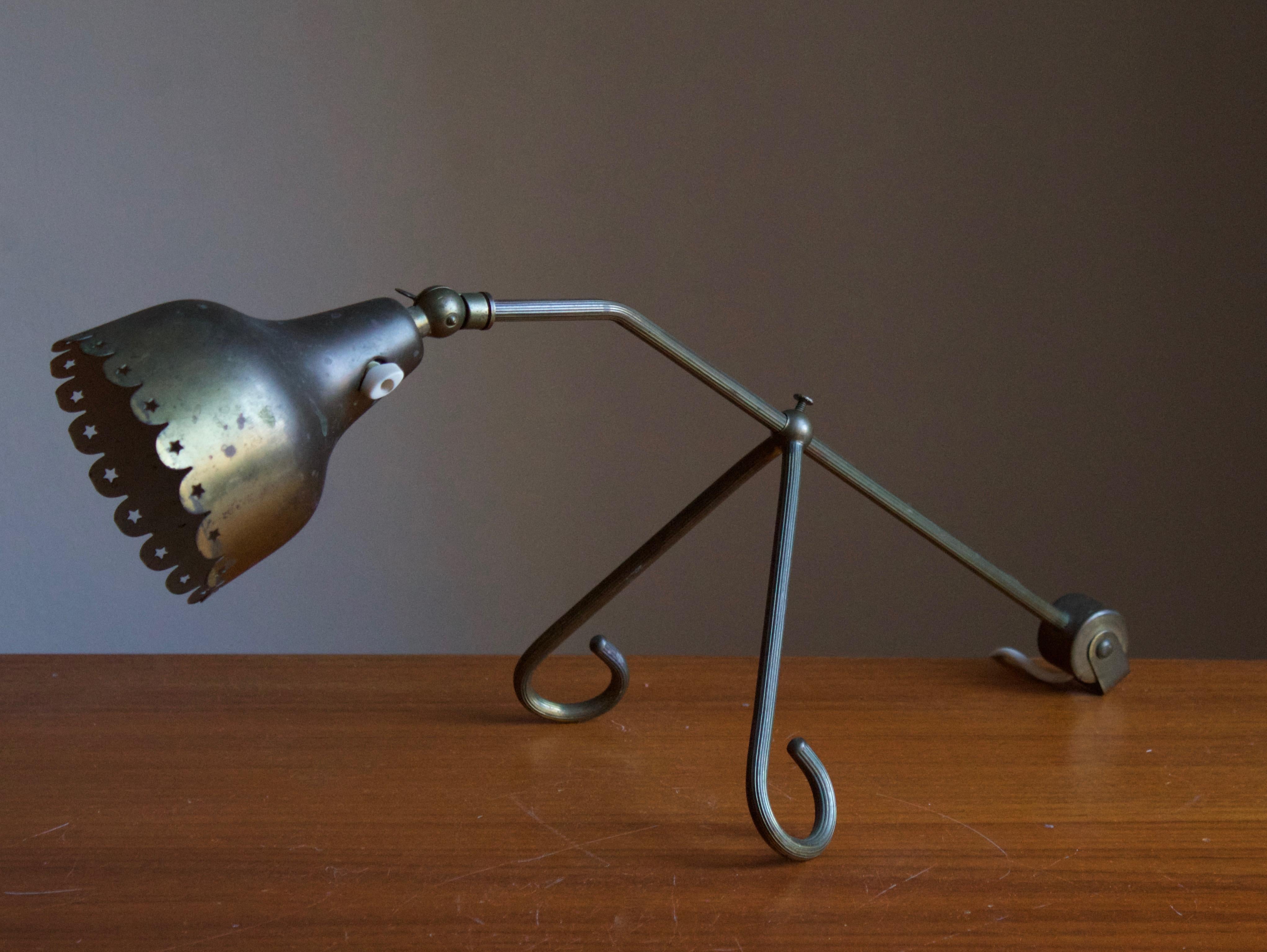 Mid-20th Century Svend Aage Holm Sørensen, Adjustable Table Lamp, Brass, Denmark, 1950s