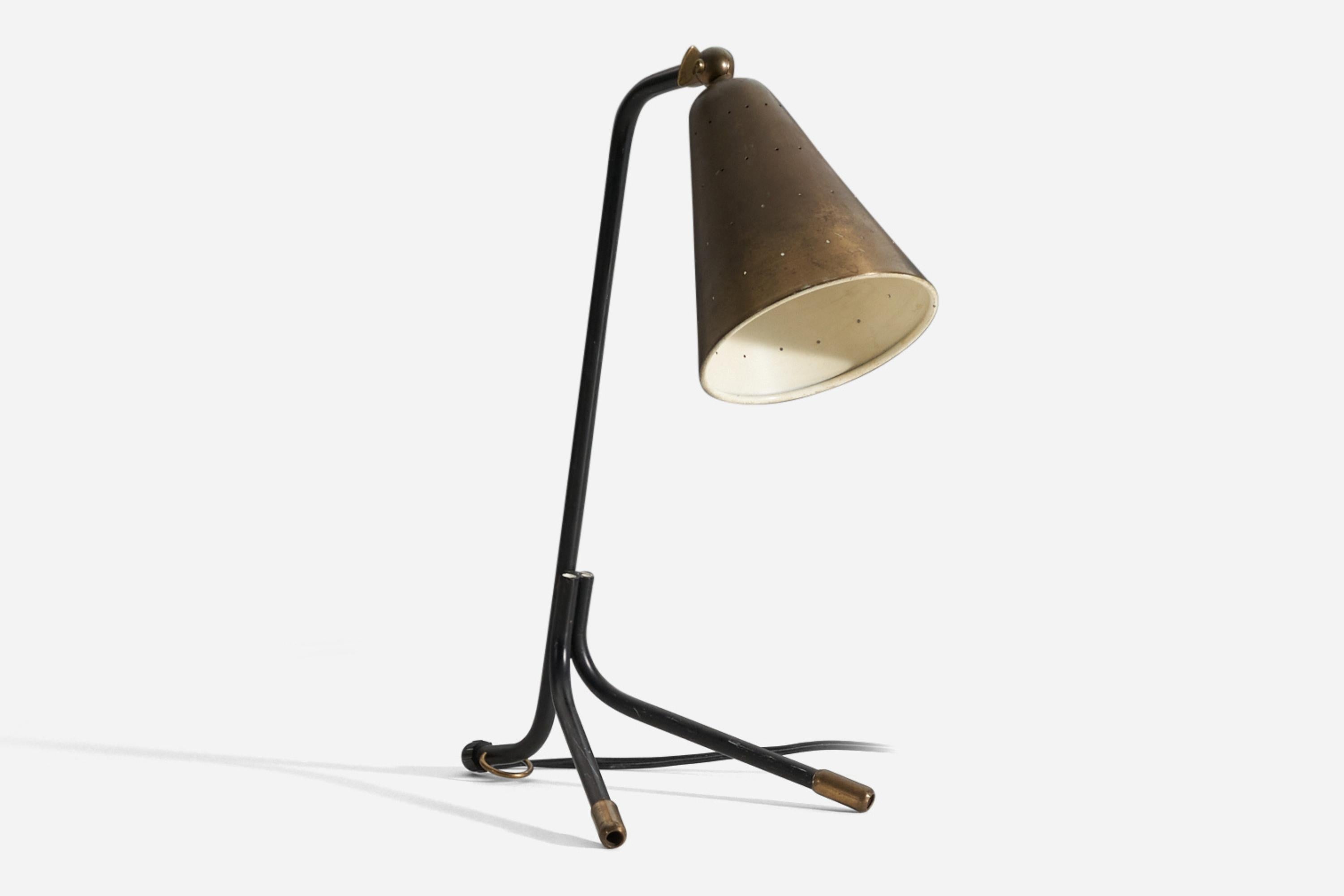 Danish Svend Aage Holm Sørensen, Adjustable Table Lamp, Brass, Metal, Denmark, 1950s For Sale
