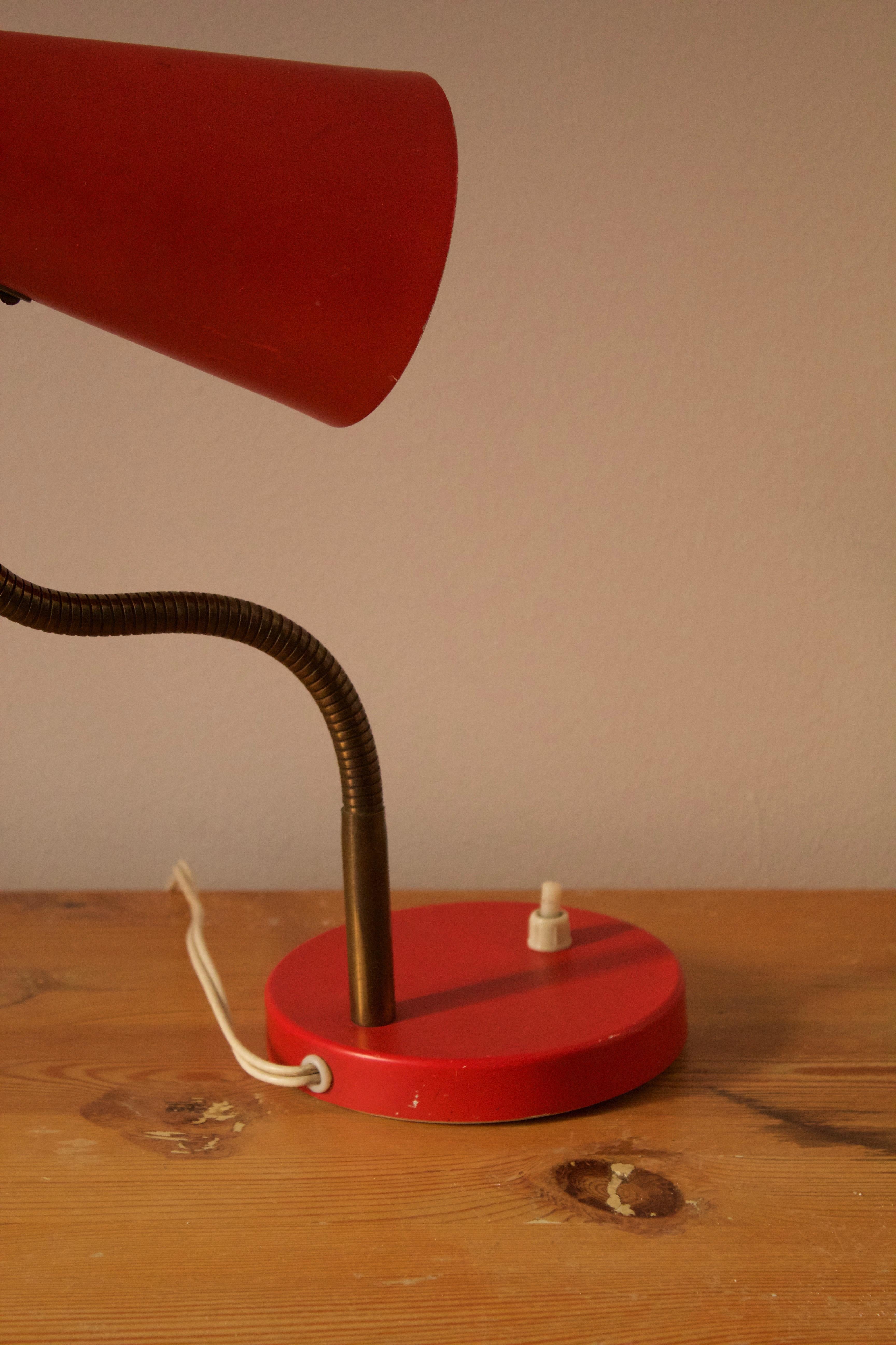 Danish Svend Aage Holm Sørensen, Adjustable Table Lamp, Brass, Metal, Denmark, 1950s