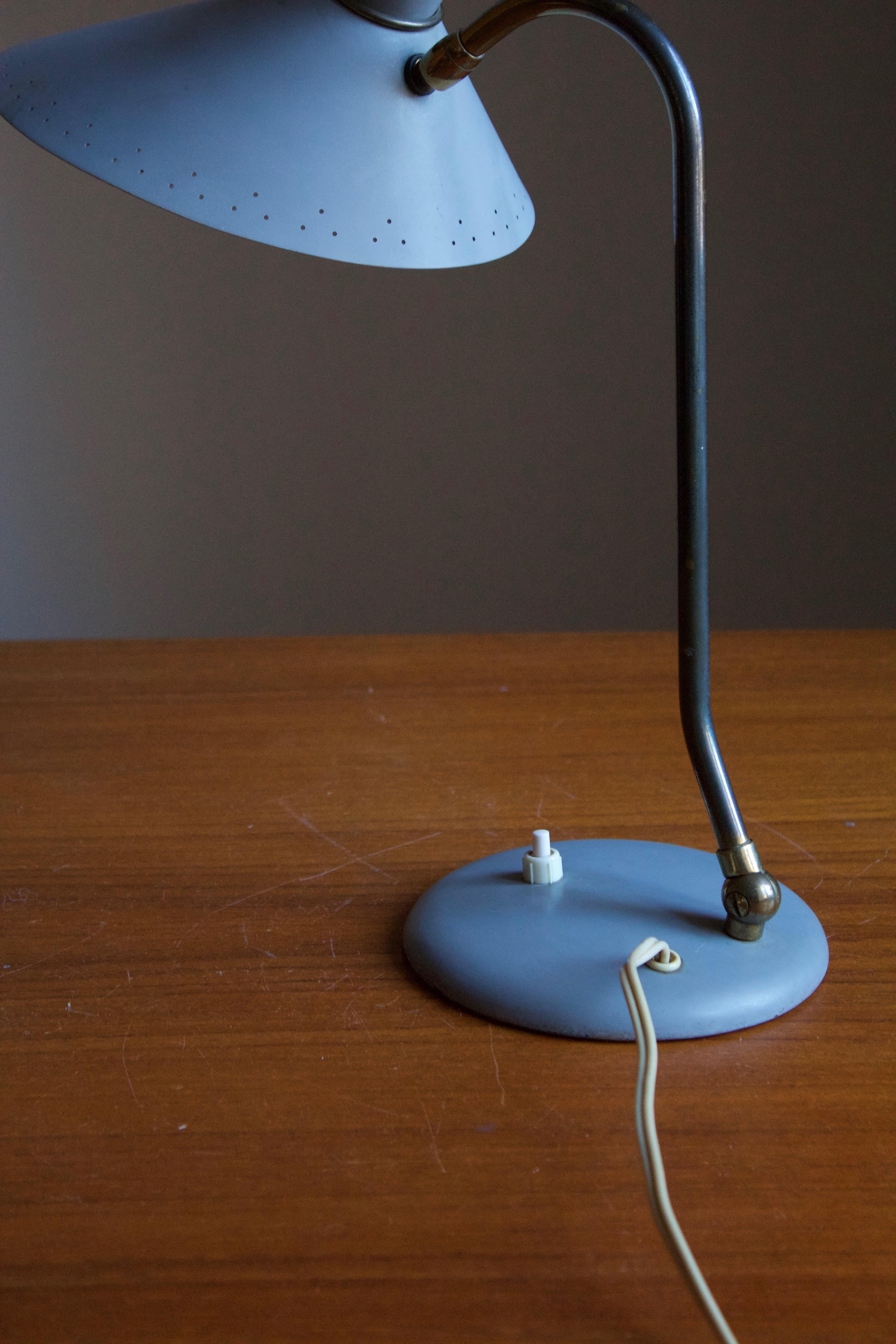 Mid-20th Century Svend Aage Holm Sørensen, Adjustable Table Lamp, Brass, Metal, Denmark, 1950s