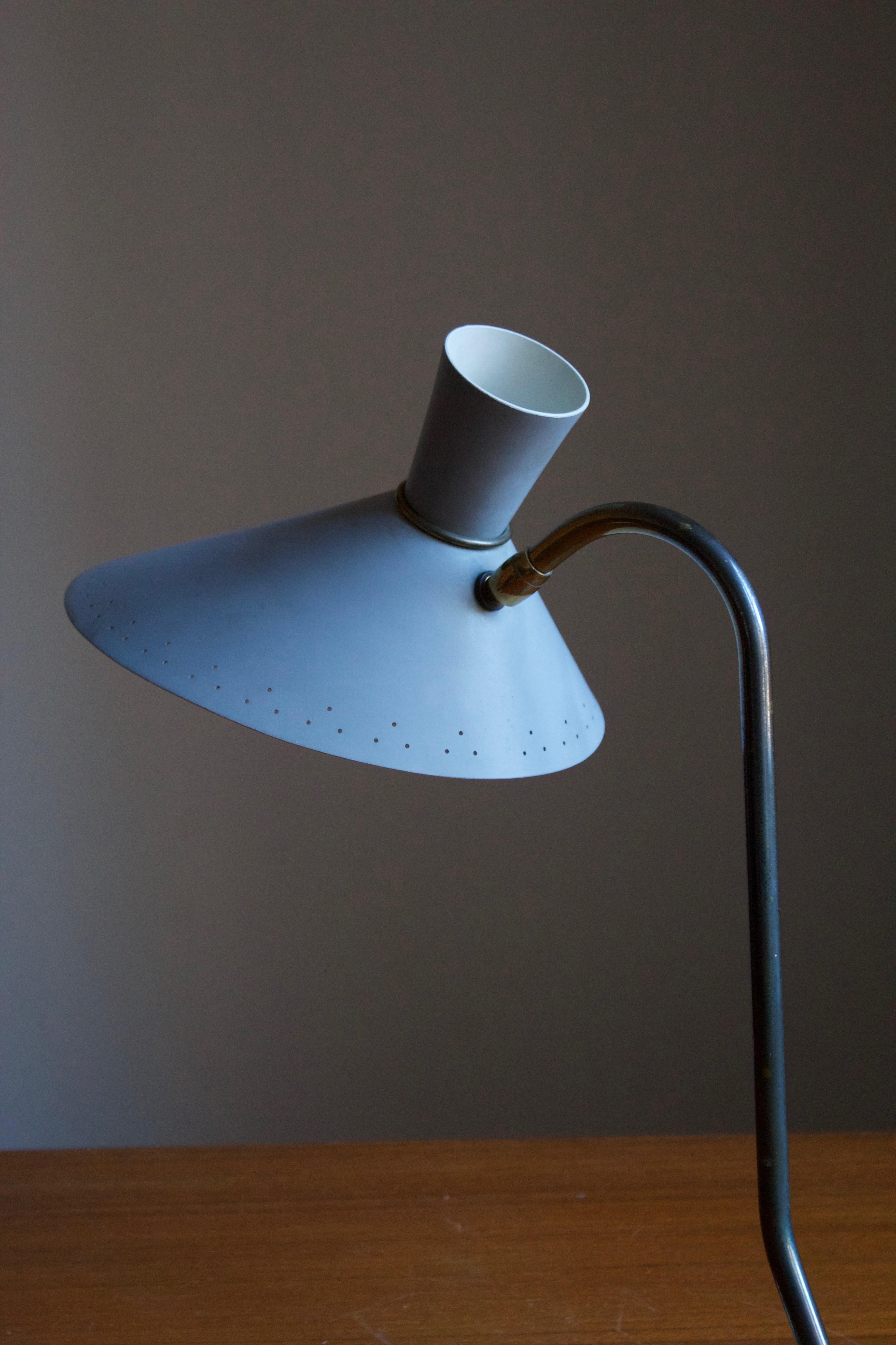 Svend Aage Holm Sørensen, Adjustable Table Lamp, Brass, Metal, Denmark, 1950s 1