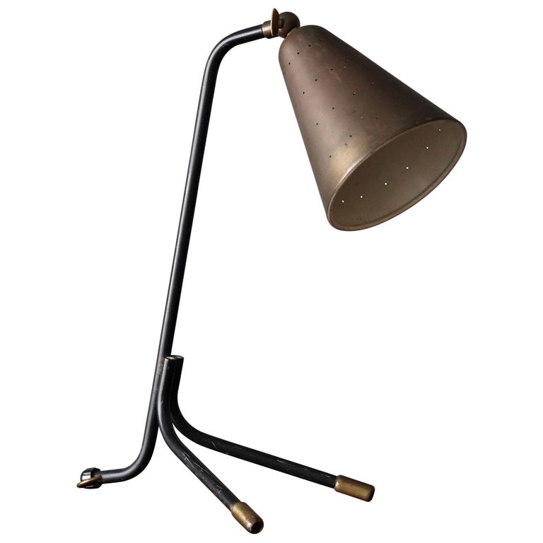 Svend Aage Holm Sørensen, Adjustable Table Lamp, Brass, Metal, Denmark,  1950s For Sale at 1stDibs