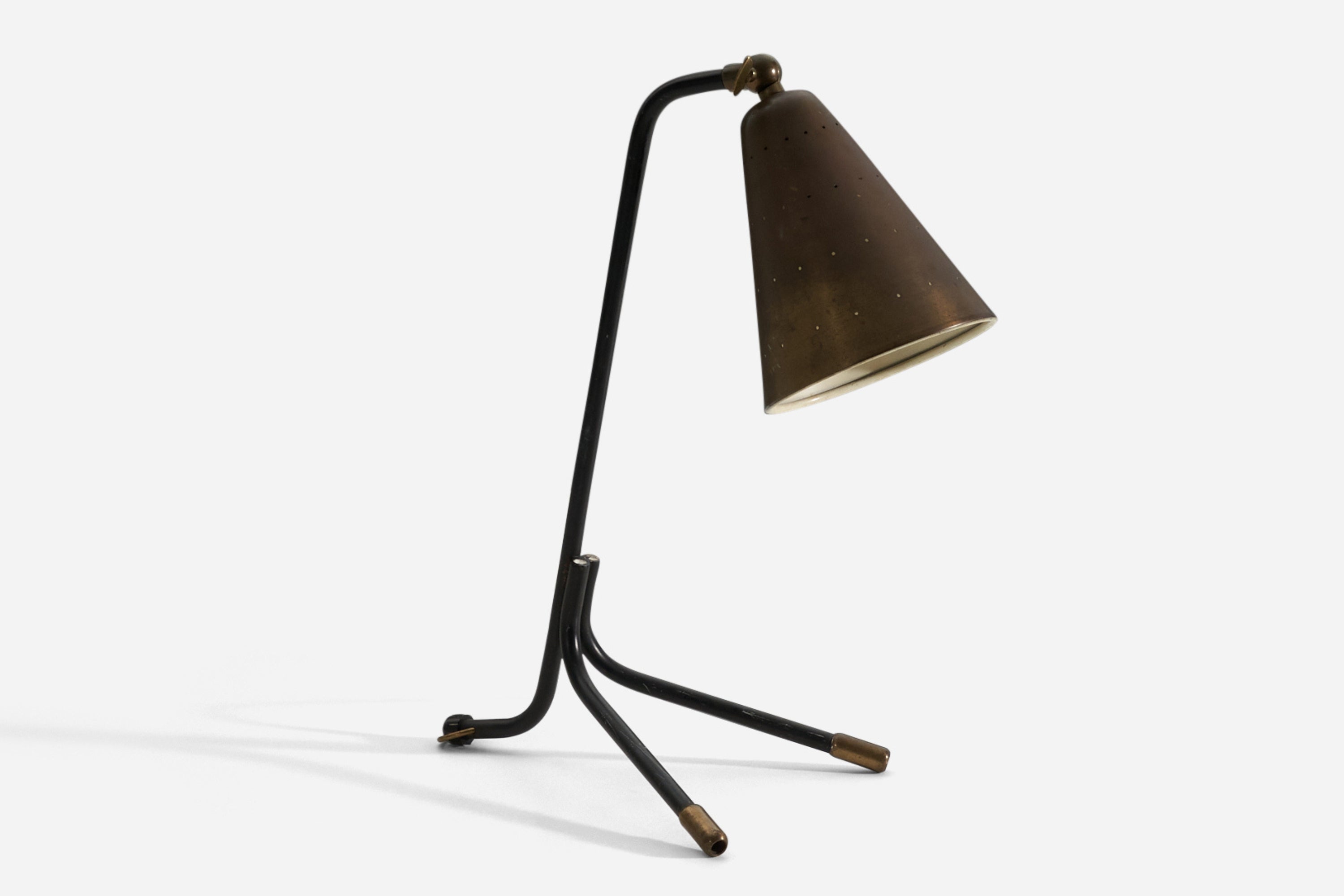 Svend Aage Holm Sørensen, Adjustable Table Lamp, Brass, Metal, Denmark, 1950s For Sale