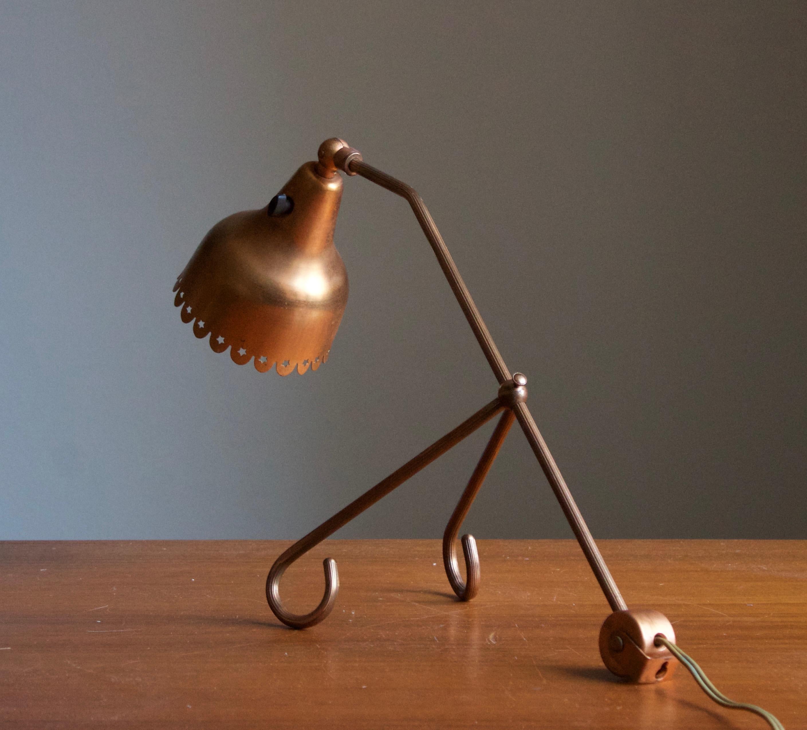 Danish Svend Aage Holm Sørensen, Adjustable Table Lamp, Copper, Denmark, 1950s