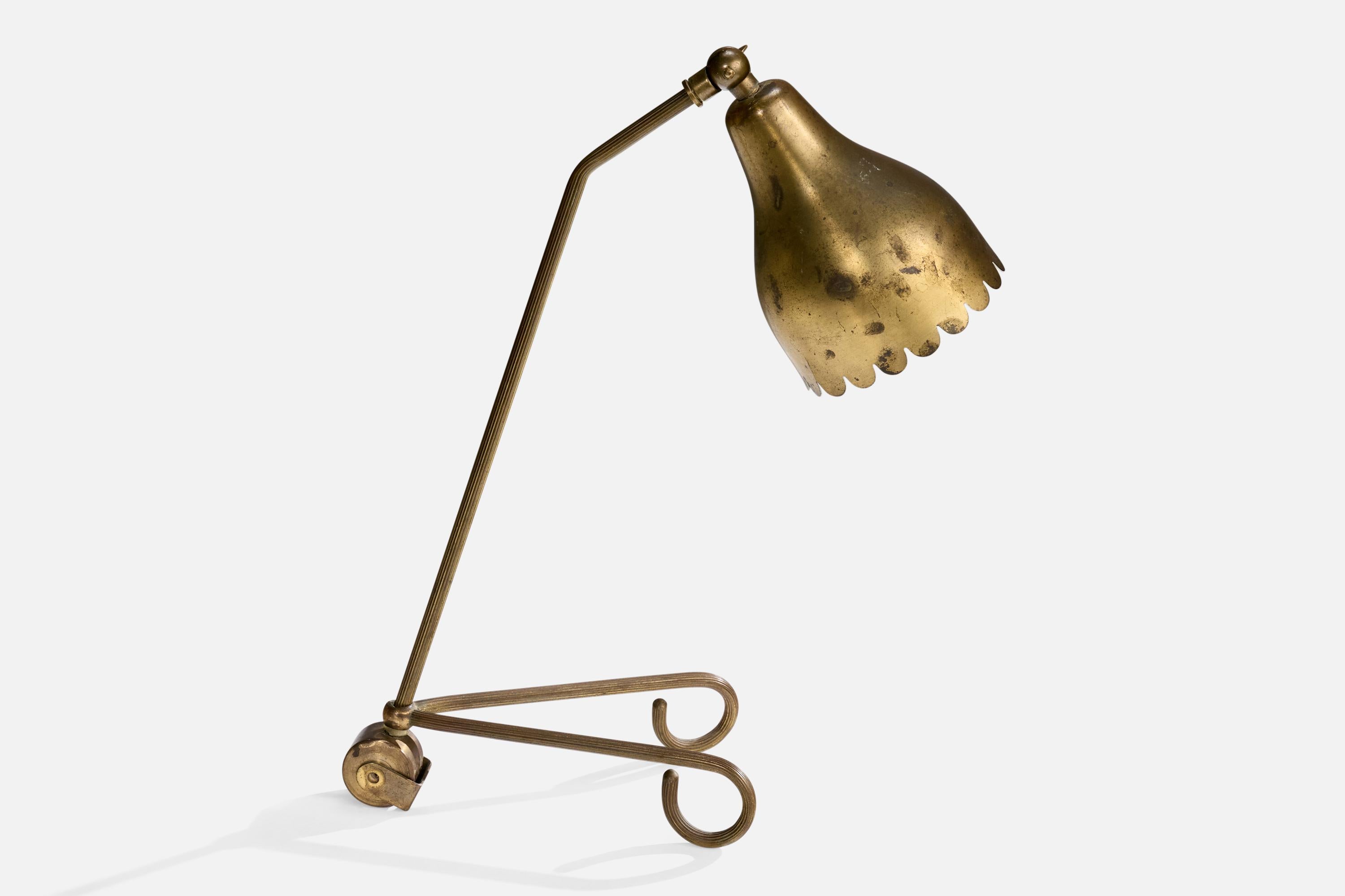 Mid-Century Modern Svend Aage Holm Sørensen Attribution, Table Lamp, Brass, Denmark, 1950s For Sale