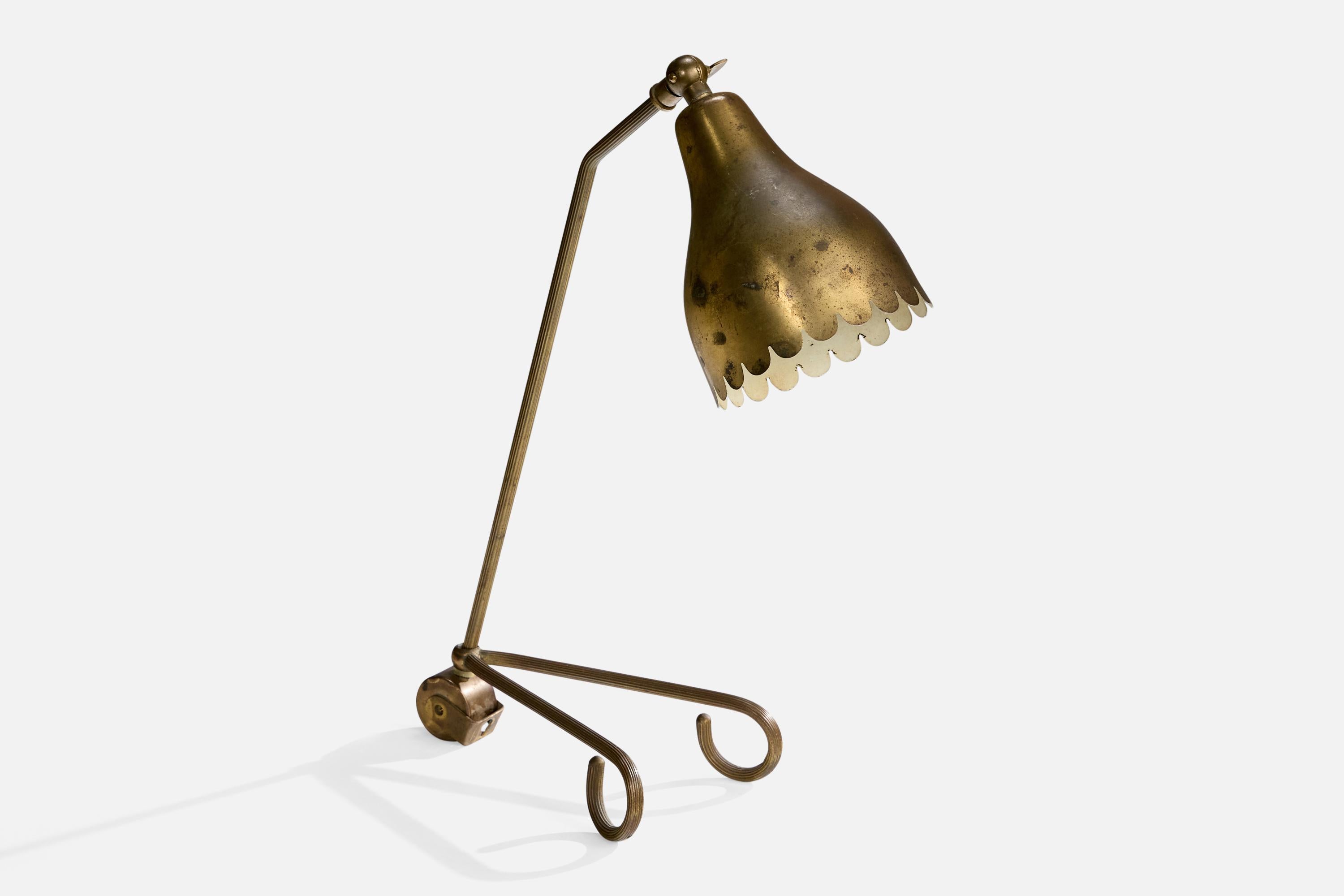Danish Svend Aage Holm Sørensen Attribution, Table Lamp, Brass, Denmark, 1950s For Sale