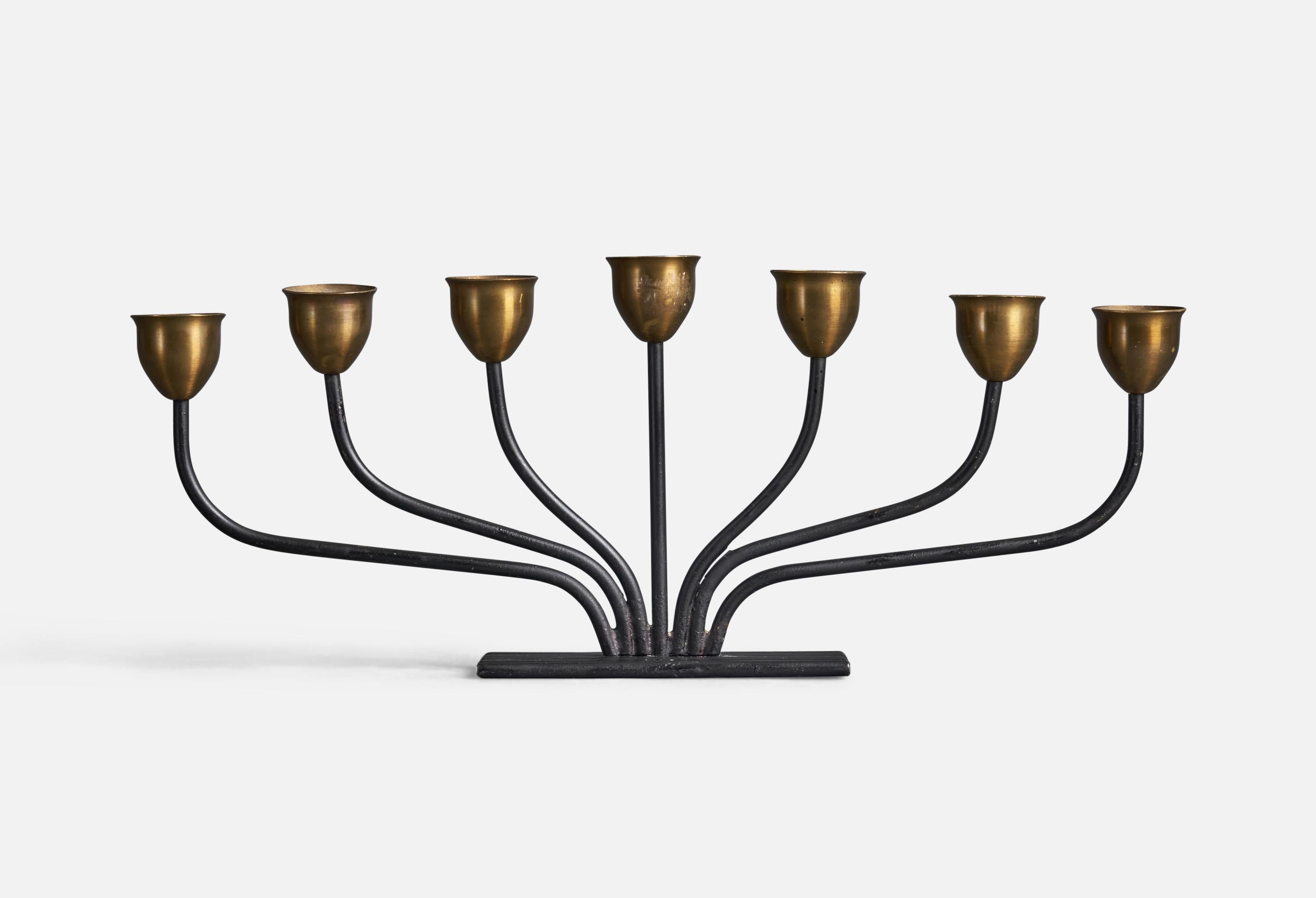 A brass, metal candelabra designed and produced by a Svend Aage Holm Sørensen, Denmark, 1950s.