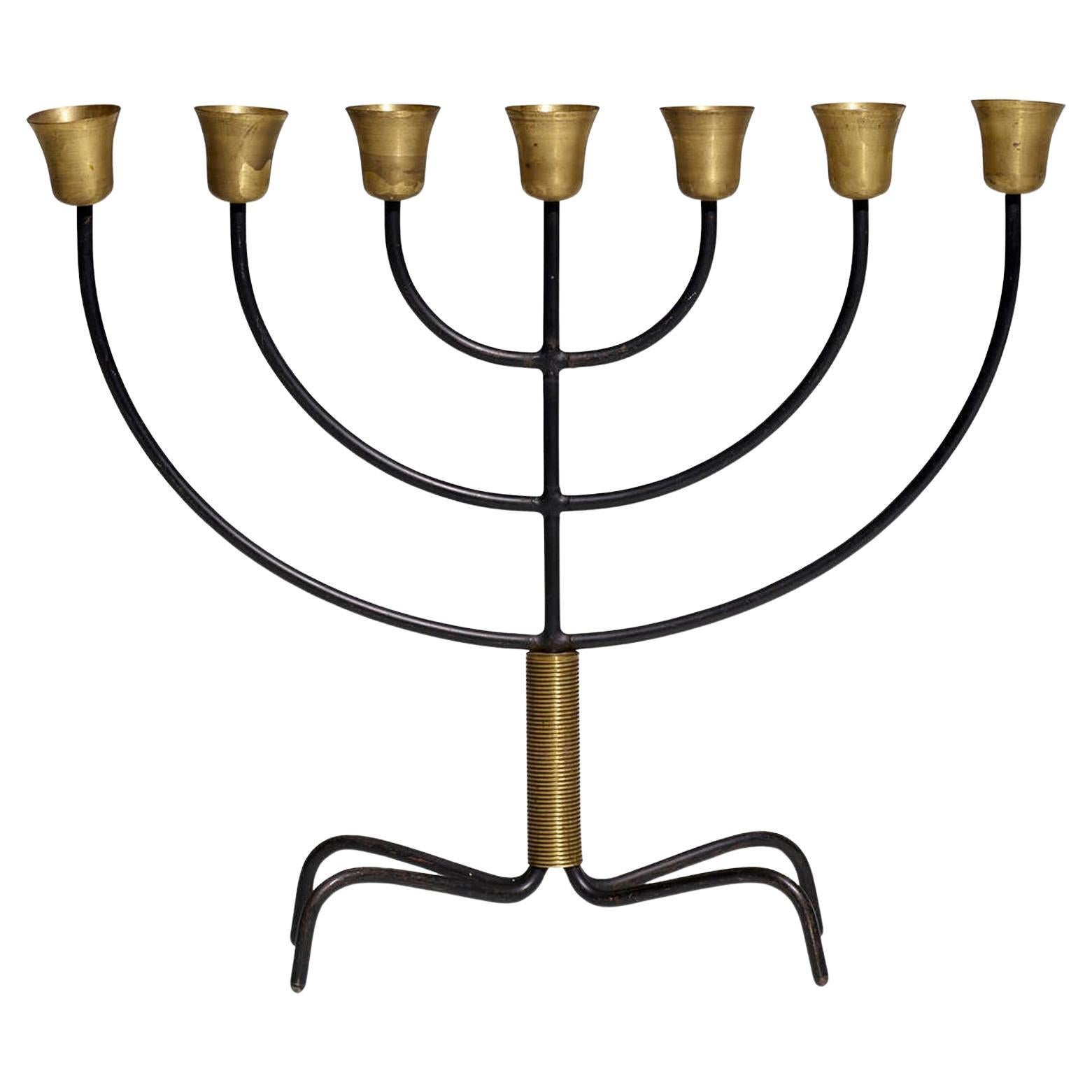 Svend Aage Holm Sørensen Danish Mid-century Modern Steel and Brass Menorah