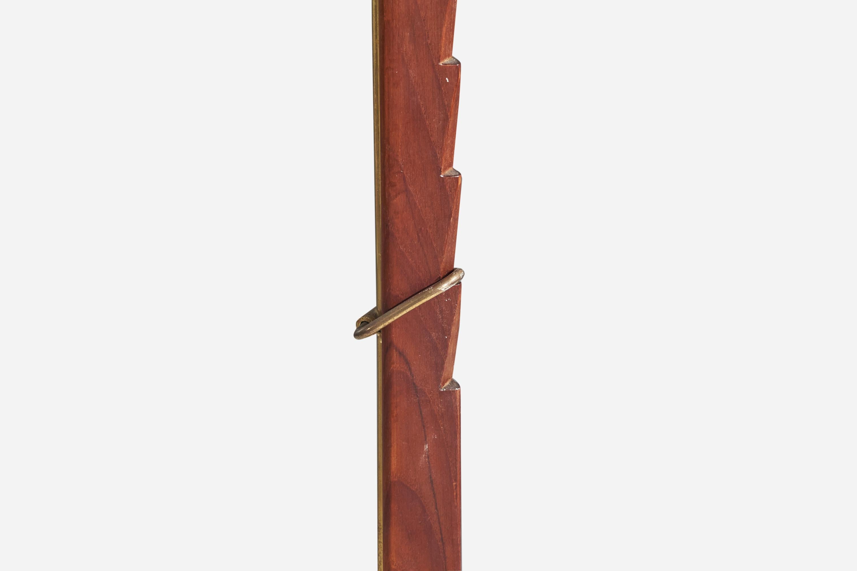 Danish Svend Aage Holm Sørensen, Floor Lamp, Brass, Cast Iron, Teak, Rattan, 1950s