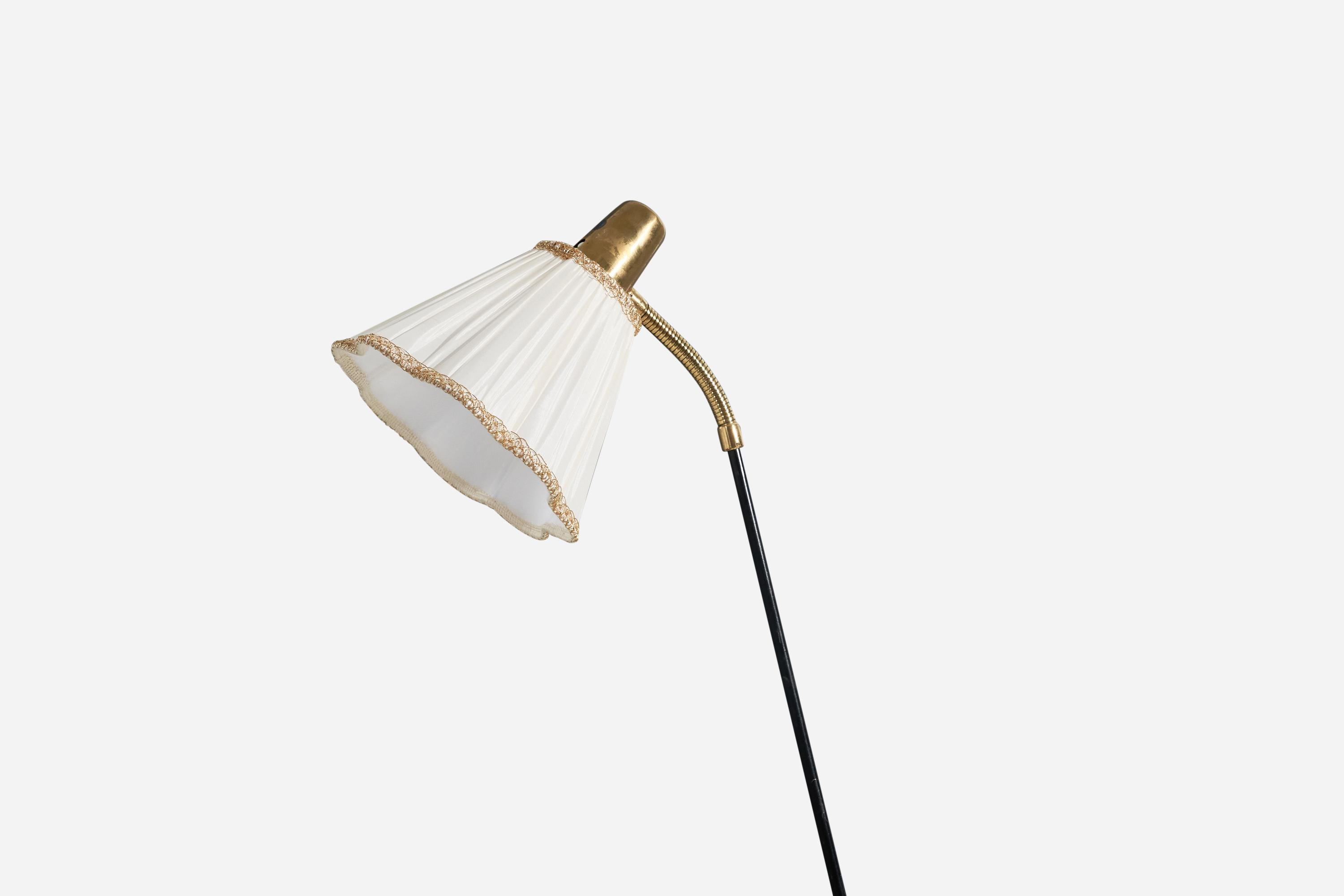 Mid-Century Modern Svend Aage Holm Sørensen, Floor Lamp, Metal, Brass, Fabric, ASEA, Sweden, 1950s For Sale