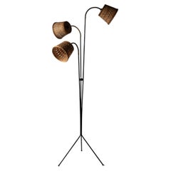 Svend Aage Holm Sørensen, Floor Lamp, Metal, Brass, Rattan, Denmark 1950s